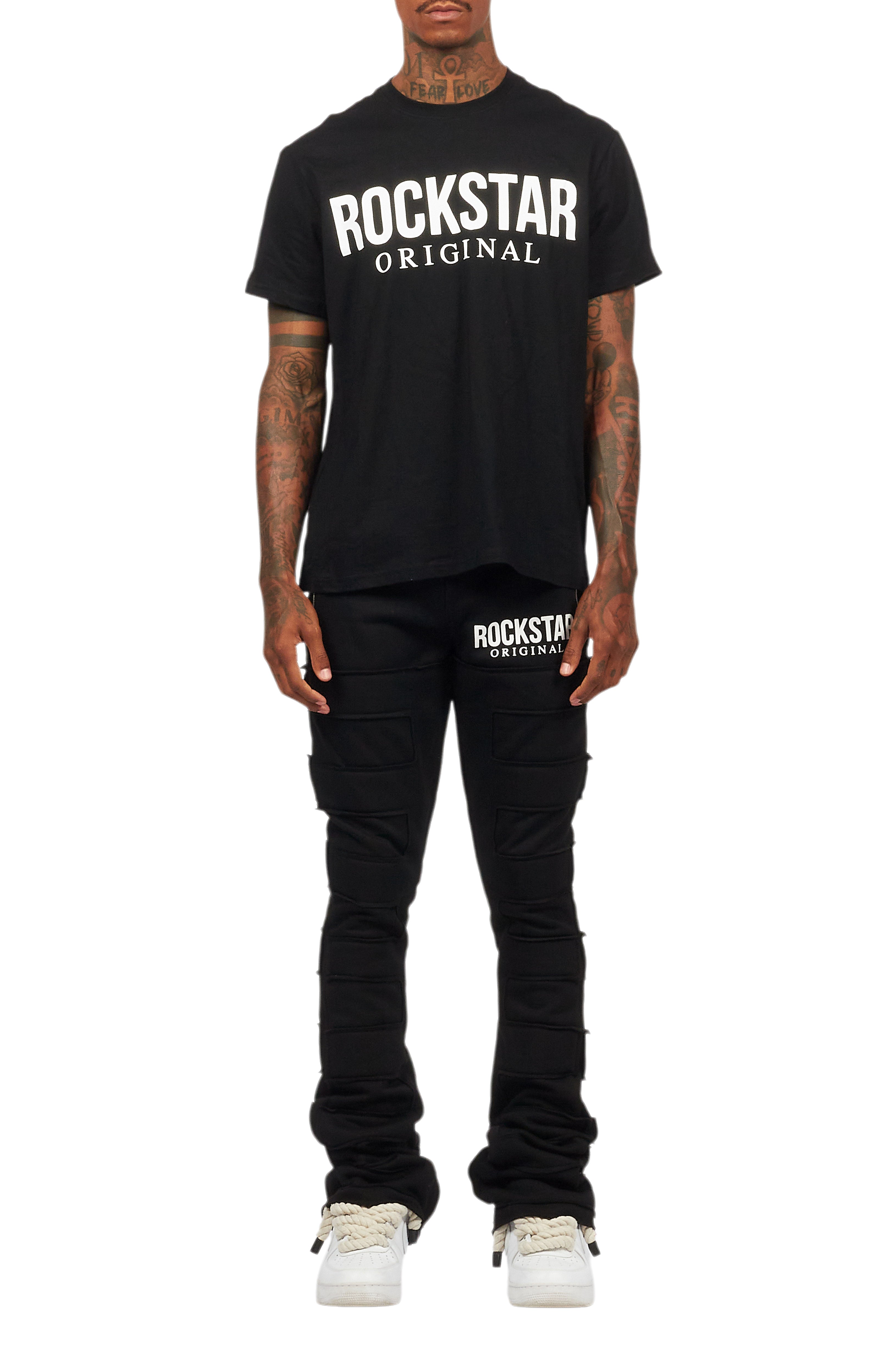 Emilio Black T-Shirt/Stacked Flare Track Set