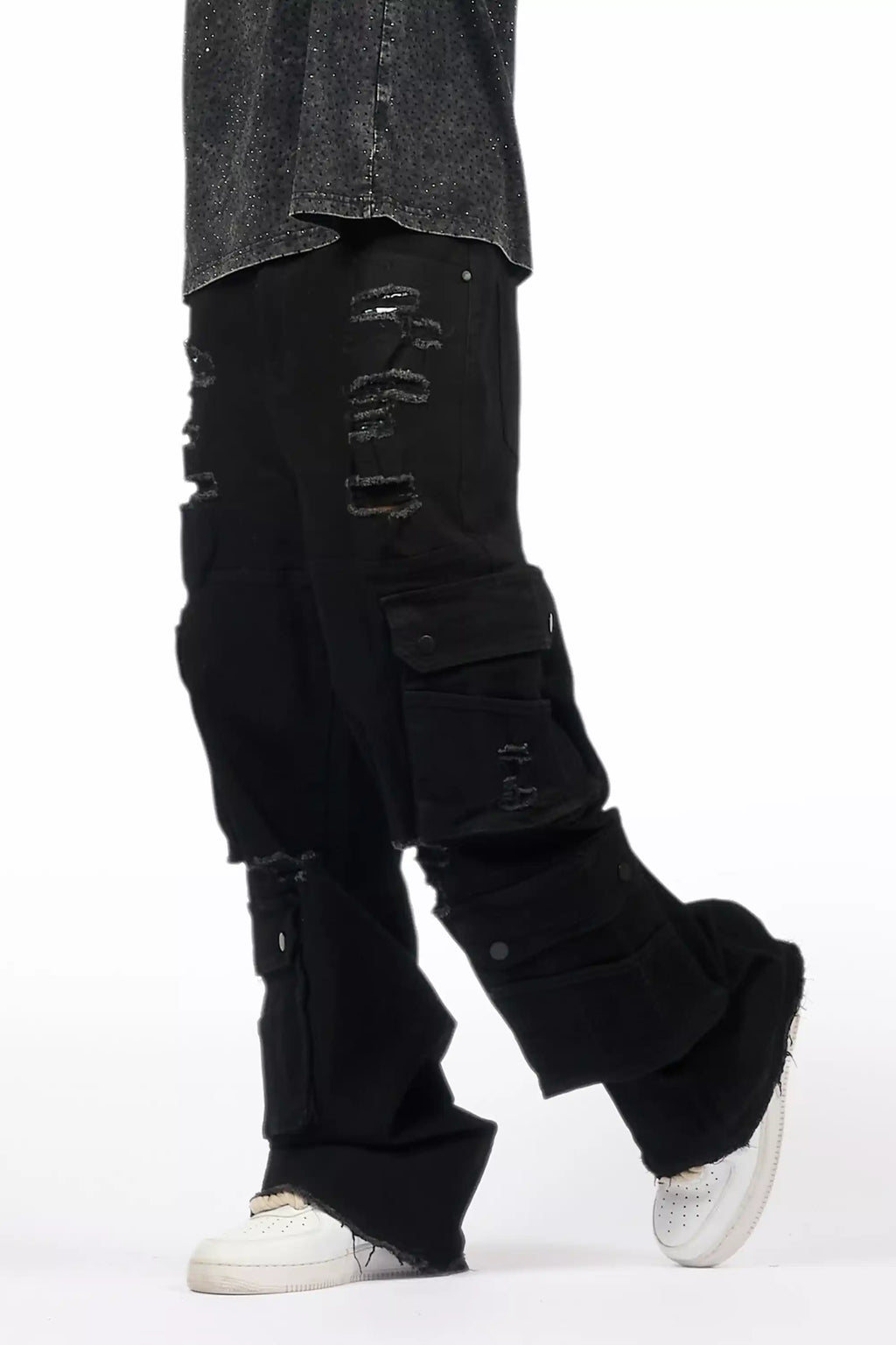 Keylor Black Distressed Baggy Fit Jean