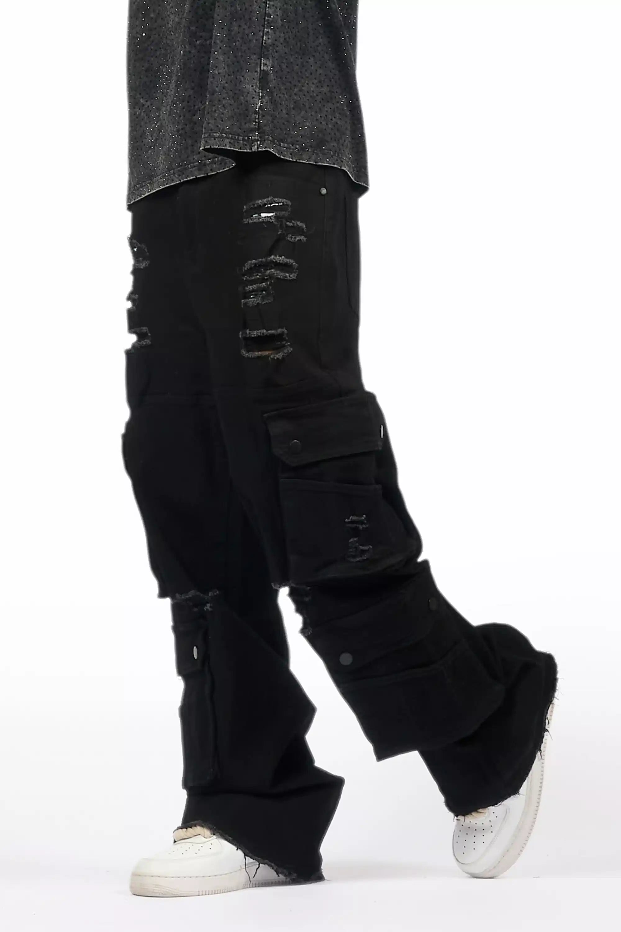 Keylor Black Distressed Baggy Fit Jean