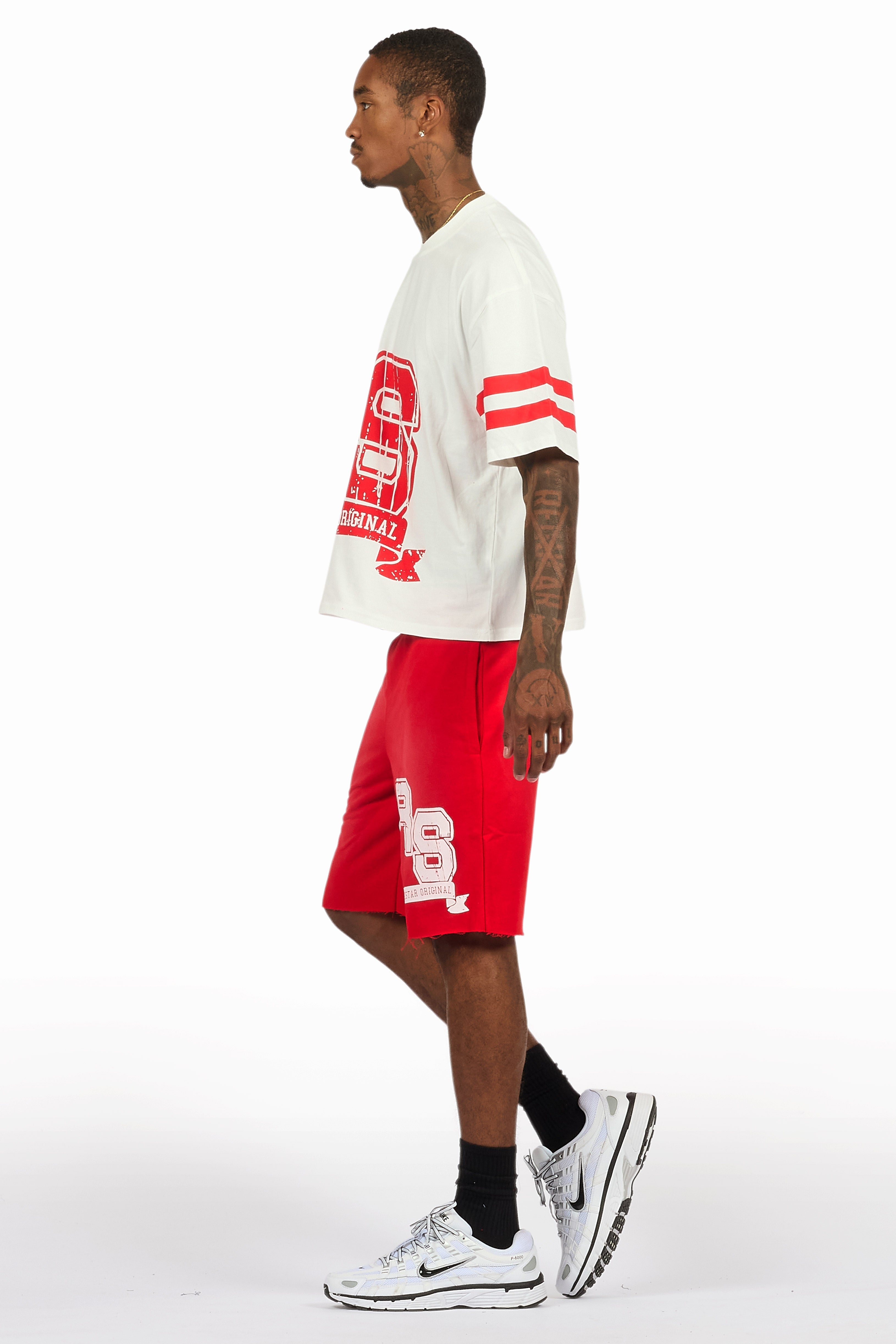 Alik White/Red Crop Boxy Tee Short Set