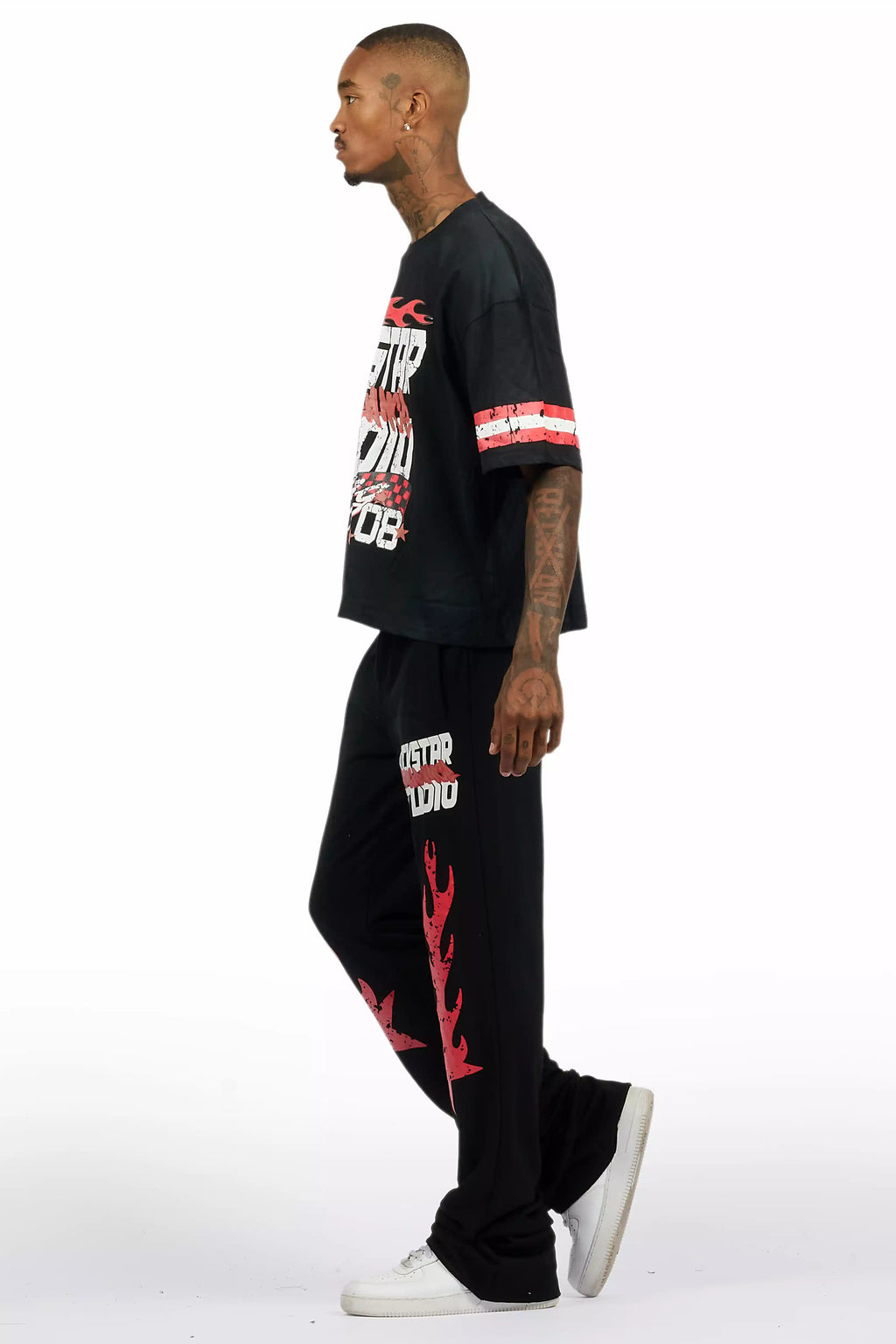 Garo Black T-Shirt/Baggy Stacked Track Set