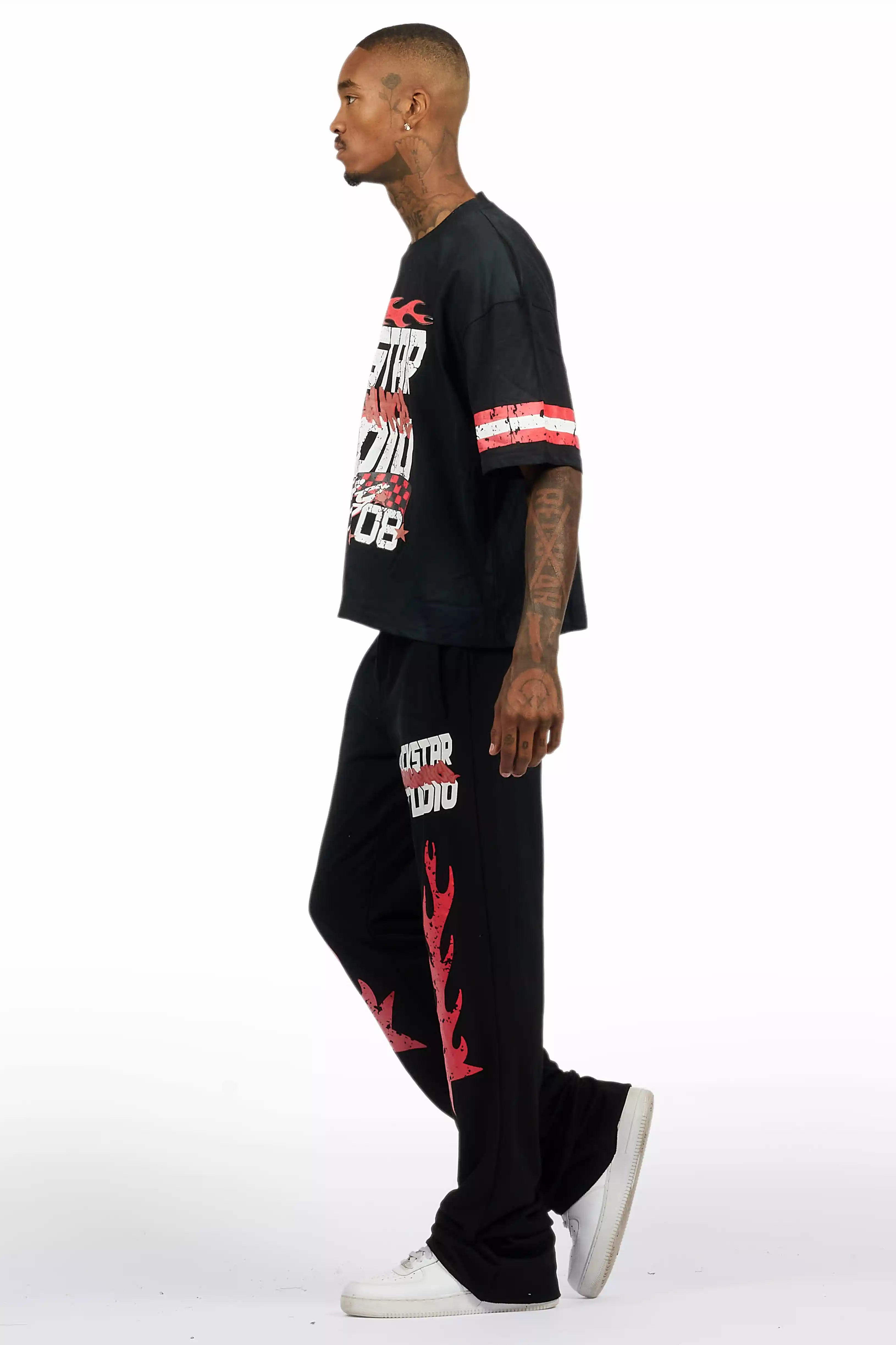 Garo Black T-Shirt/Baggy Stacked Track Set