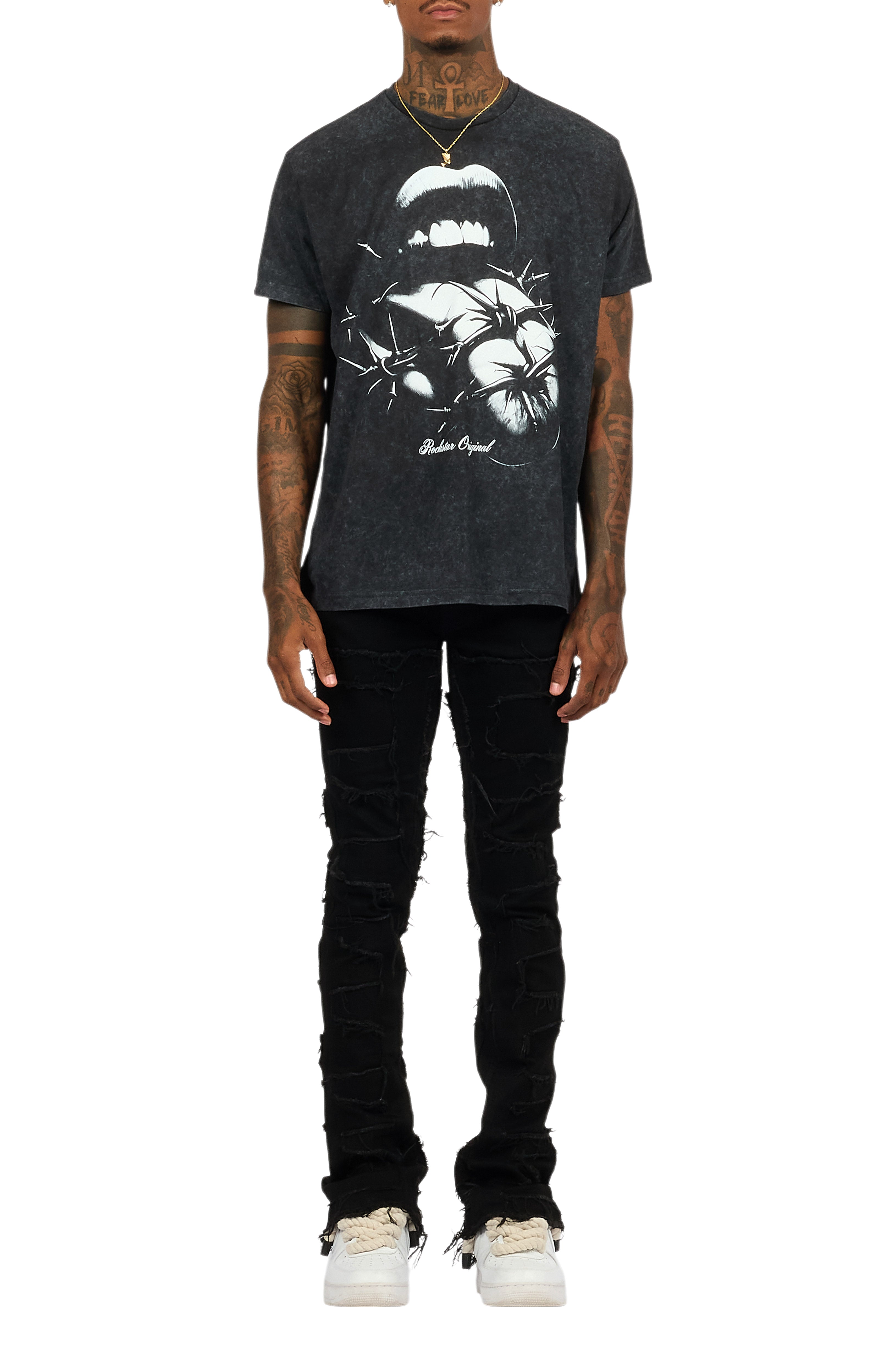Schmear Vintage Black T-Shirt/Stacked Flare Jean Bundle