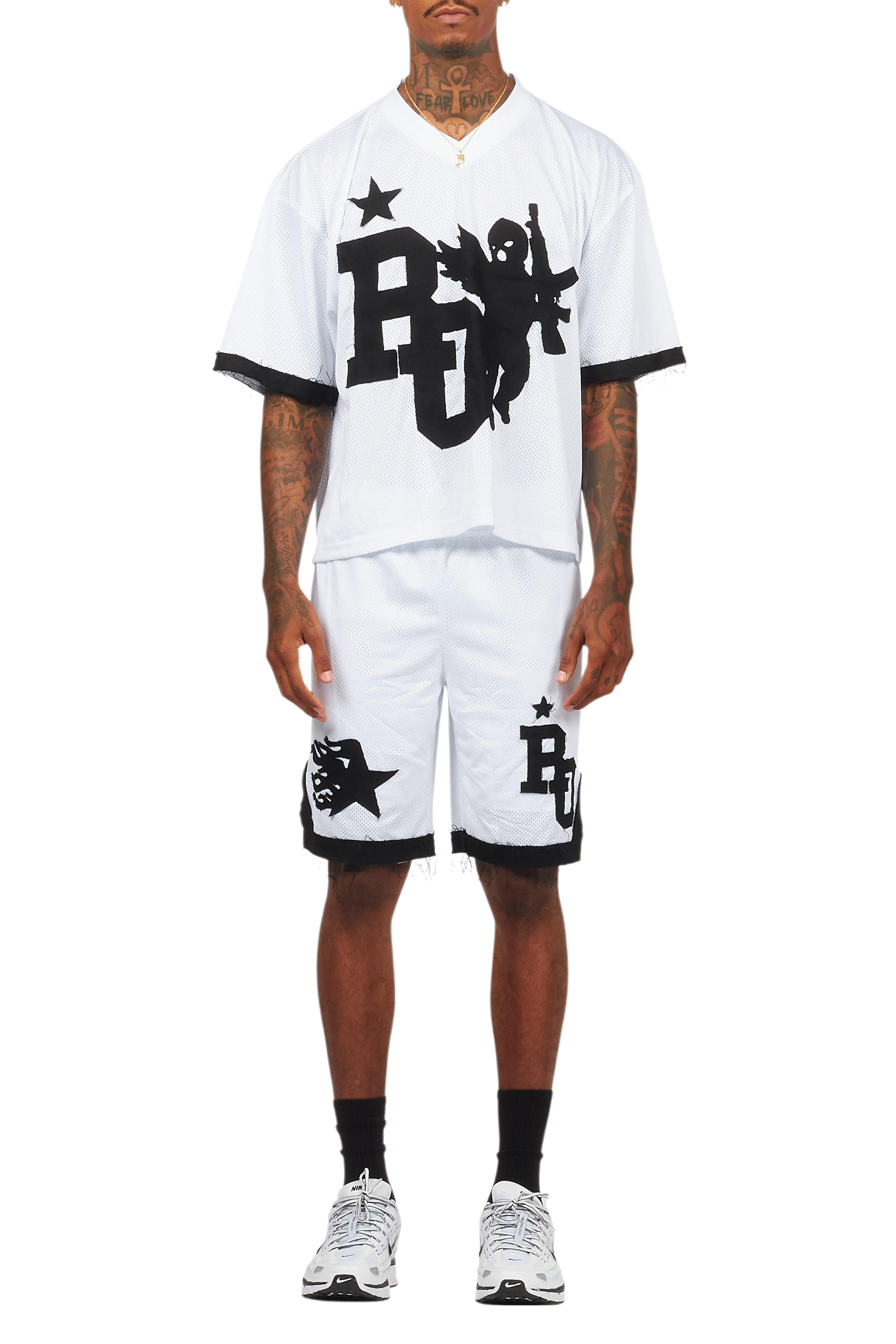 Pluton White Mesh T-Shirt/Short Set
