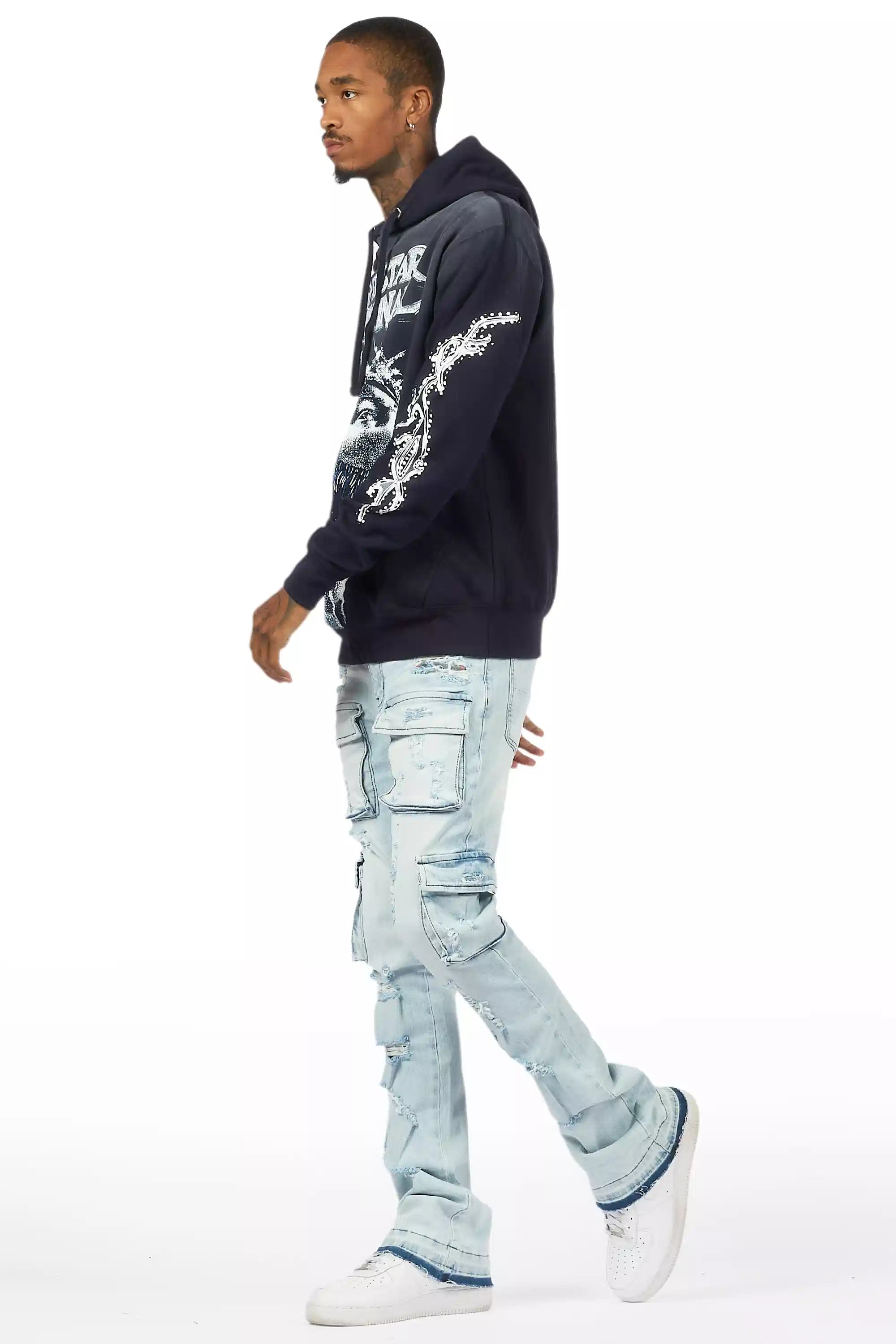 Zaid Blue Stacked Flare Jean