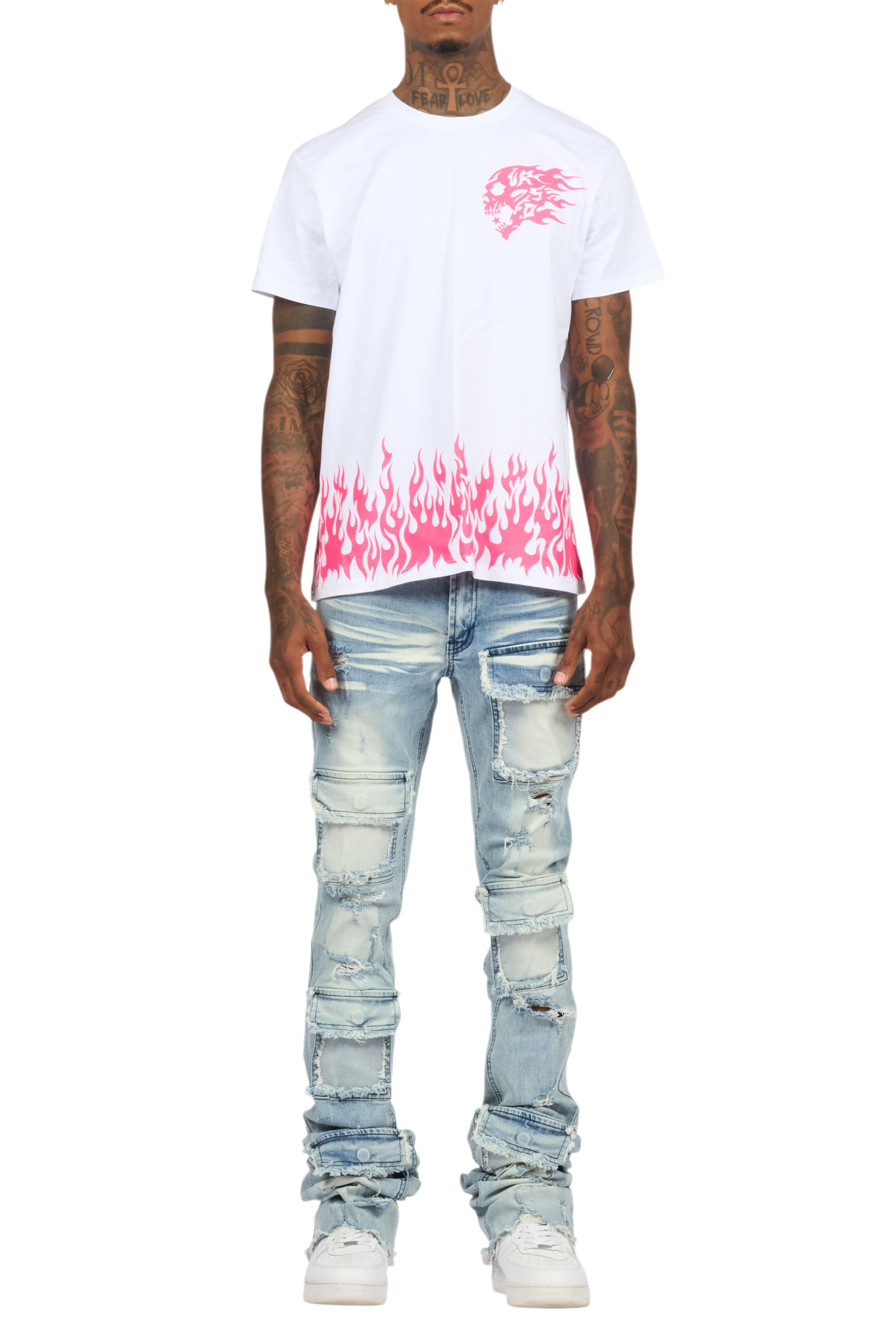 Bubble White/Pink T-Shirt/Super Stacked Flare Jean Bundle