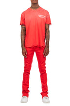 Drako Red/White Oversized Graphic T-Shirt/Dag Stacked Flare Jean Set
