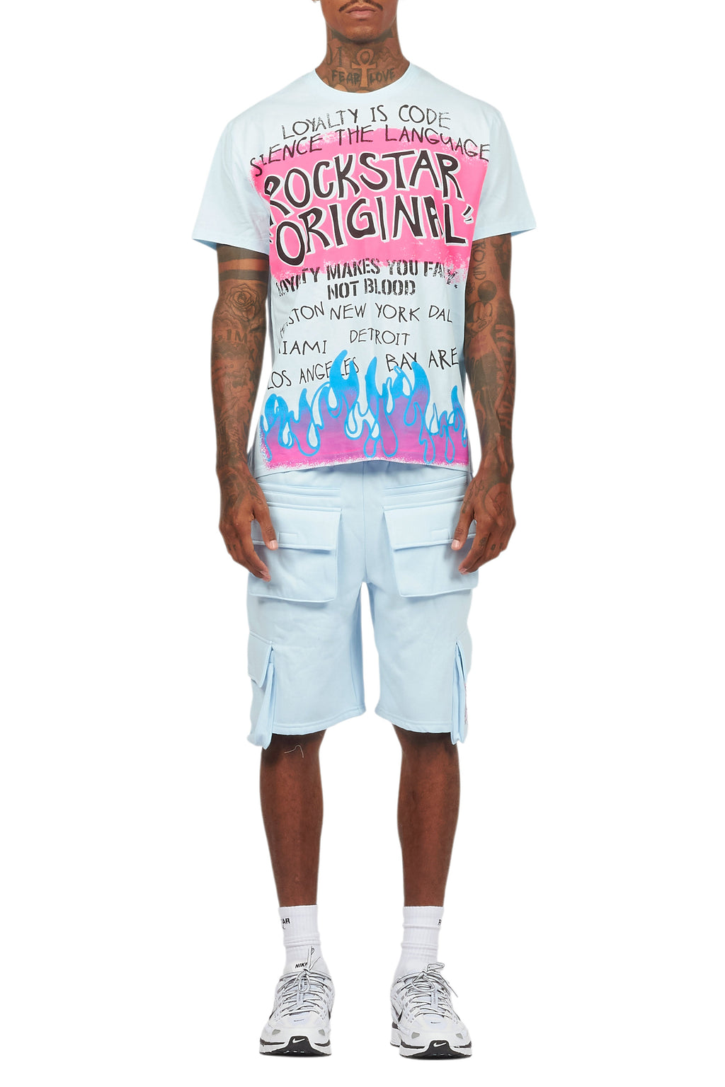 Beno Baby Blue T-Shirt Cargo Shorts Set