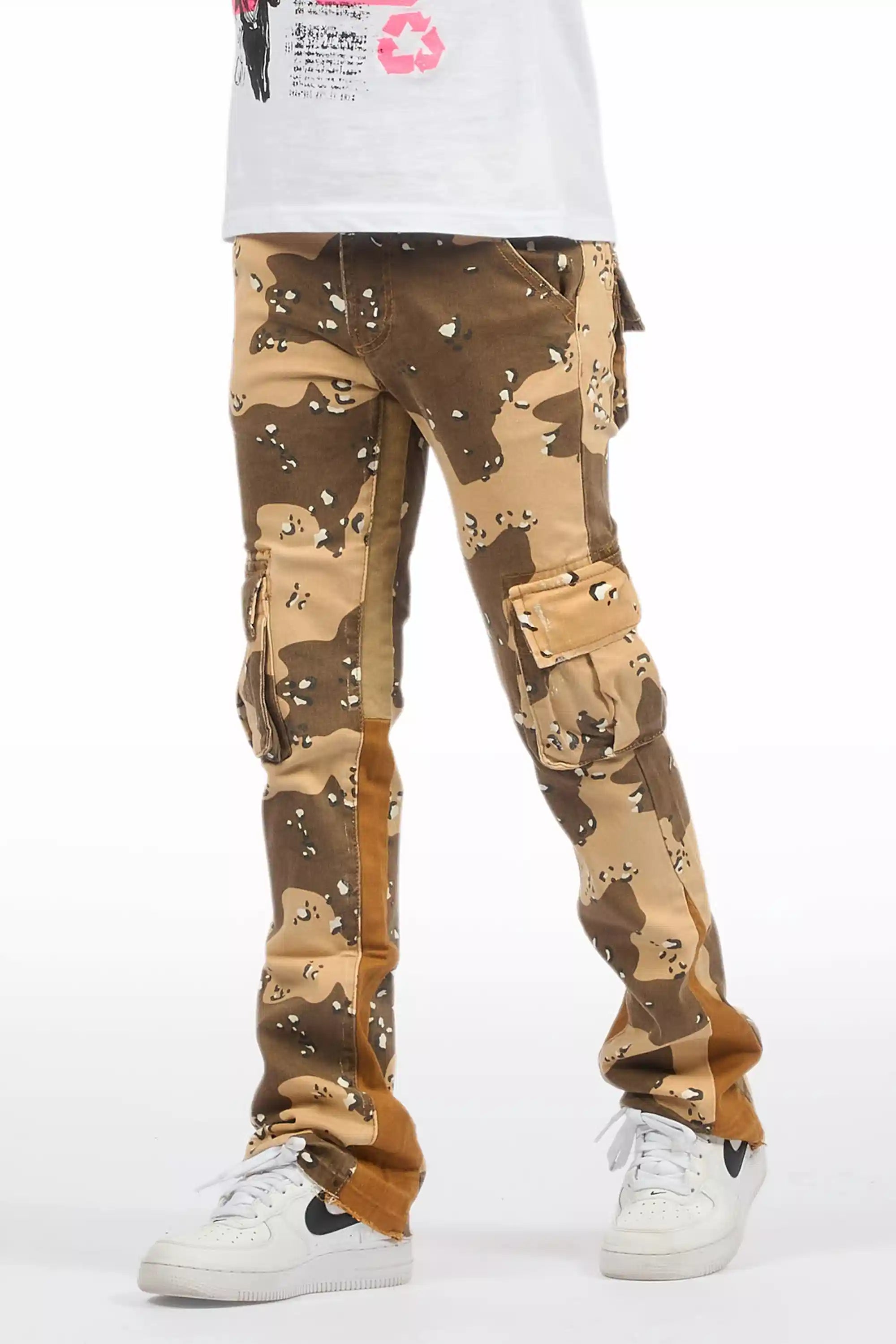 Boys Kirrem Desert Camo Stacked Flare Jean
