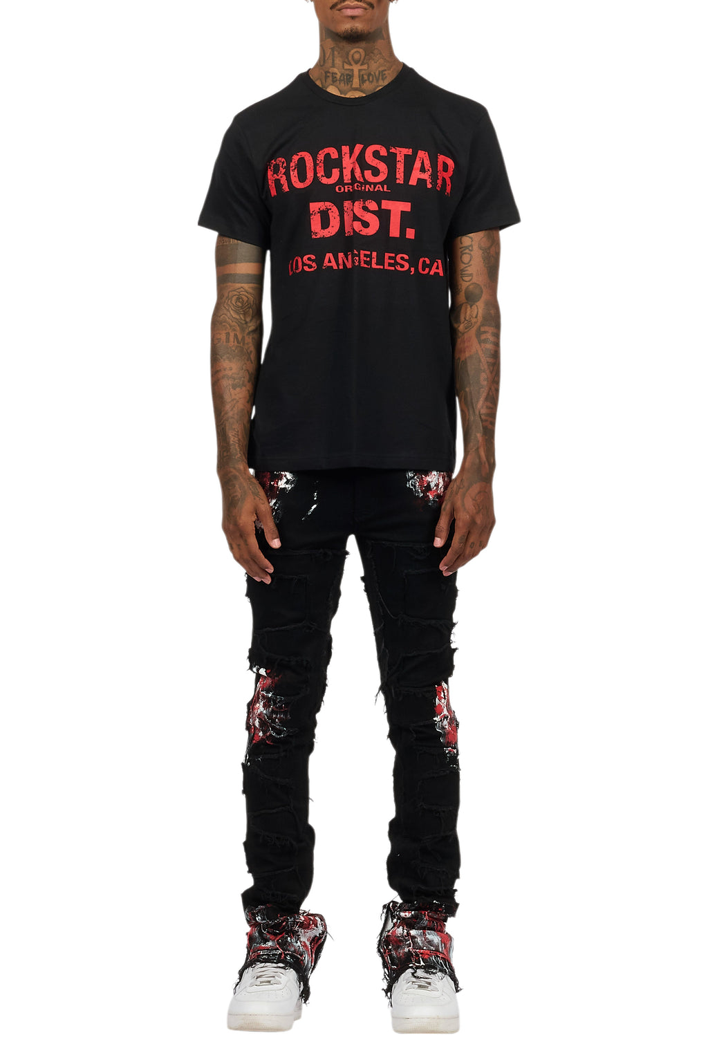 Saxon Black/Red T-Shirt/Stacked Flare Jean Set