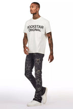 Kama Dark Grey Rhinestone Stacked Flare Jean