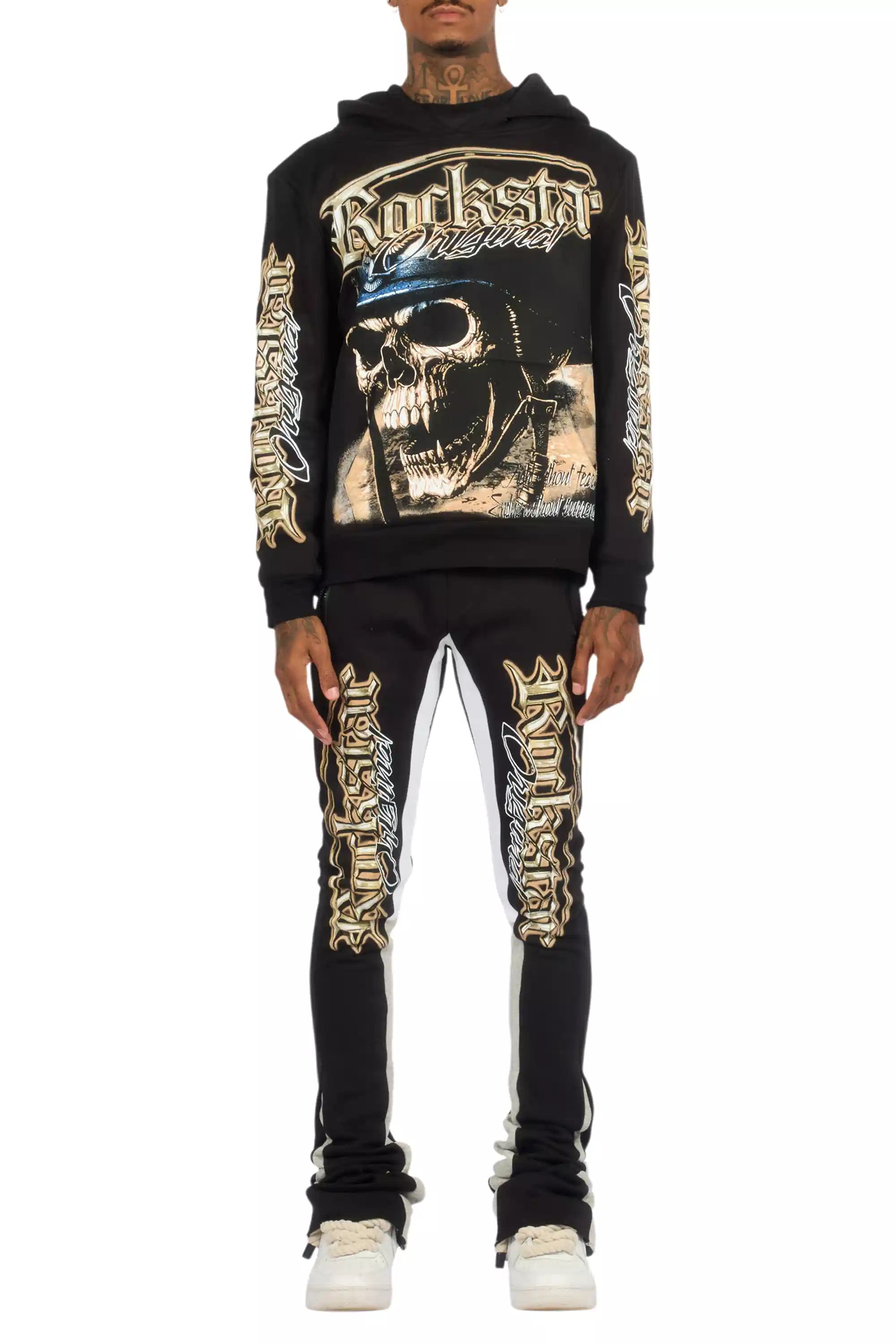 Kyce Black/Beige Hoodie/Super Stacked Track Set