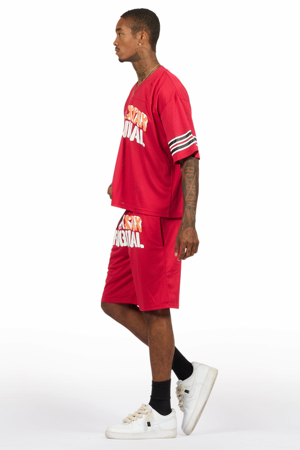 Crown Red Mesh Jersey Short Set