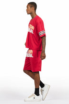 Crown Red Mesh Jersey Short Set