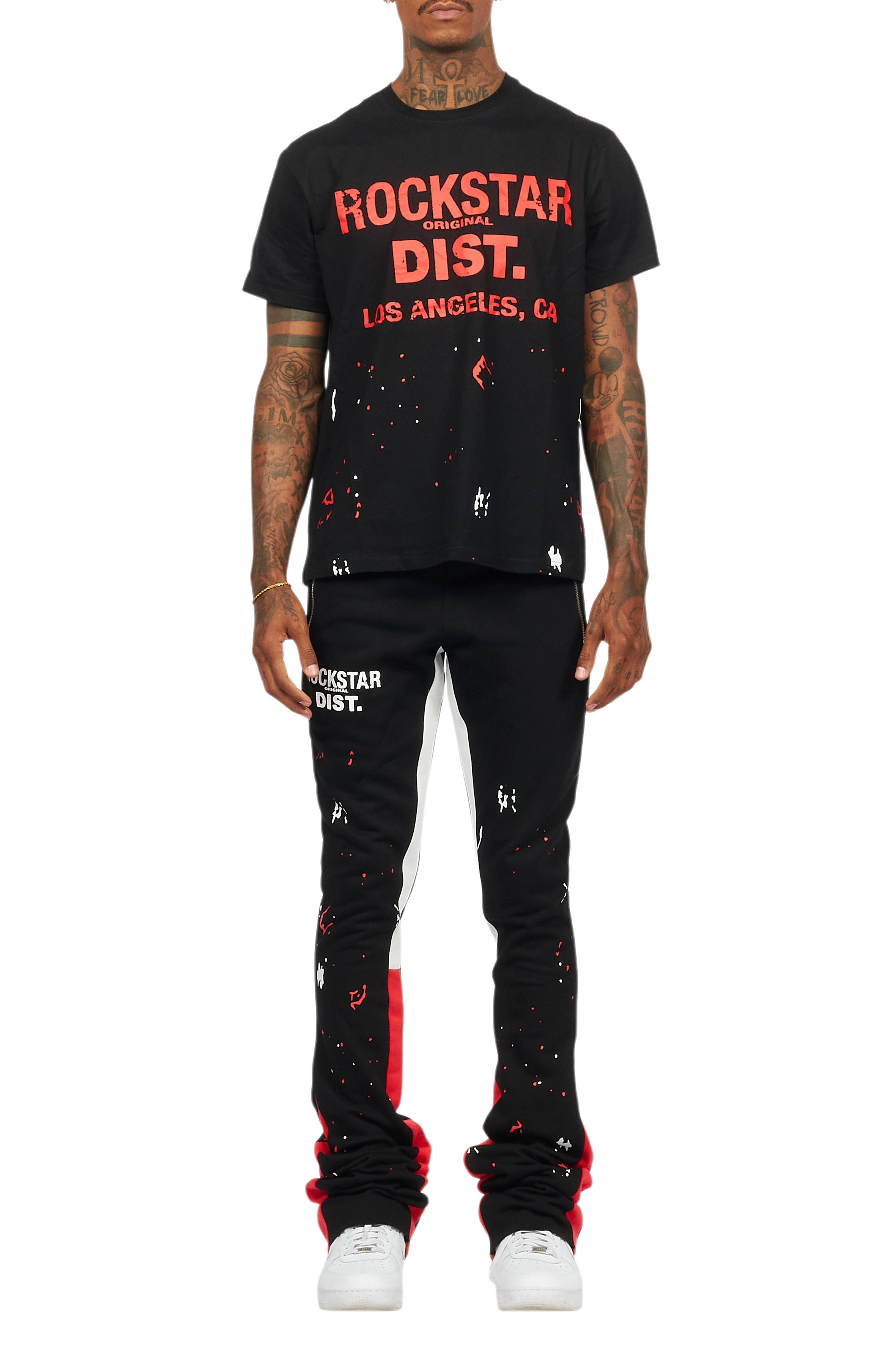 Scottie Black/Red T-Shirt/Stacked Flare Track Pant Set