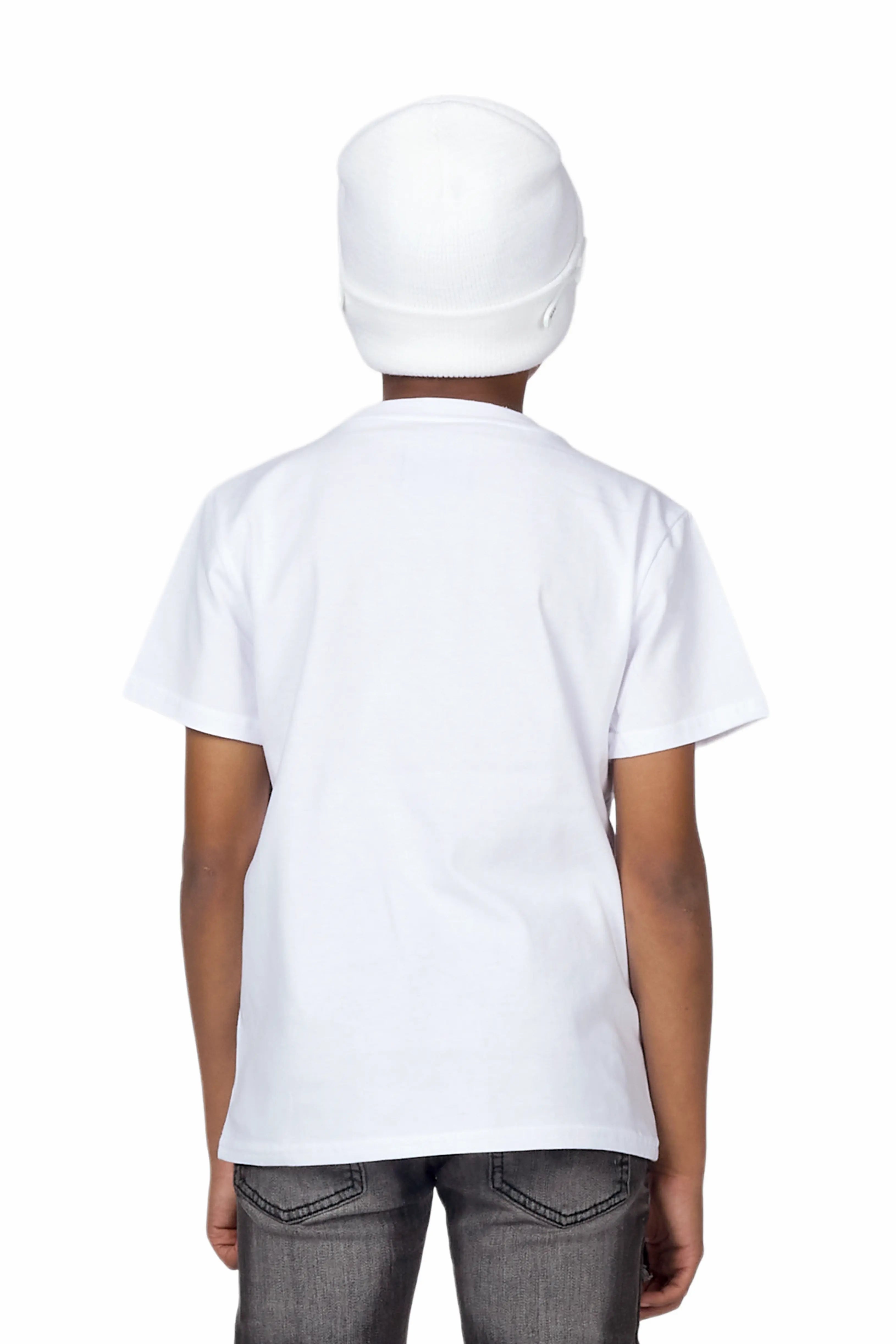 Boys Uzziel White T-Shirt/Super Stacked Flare Jean