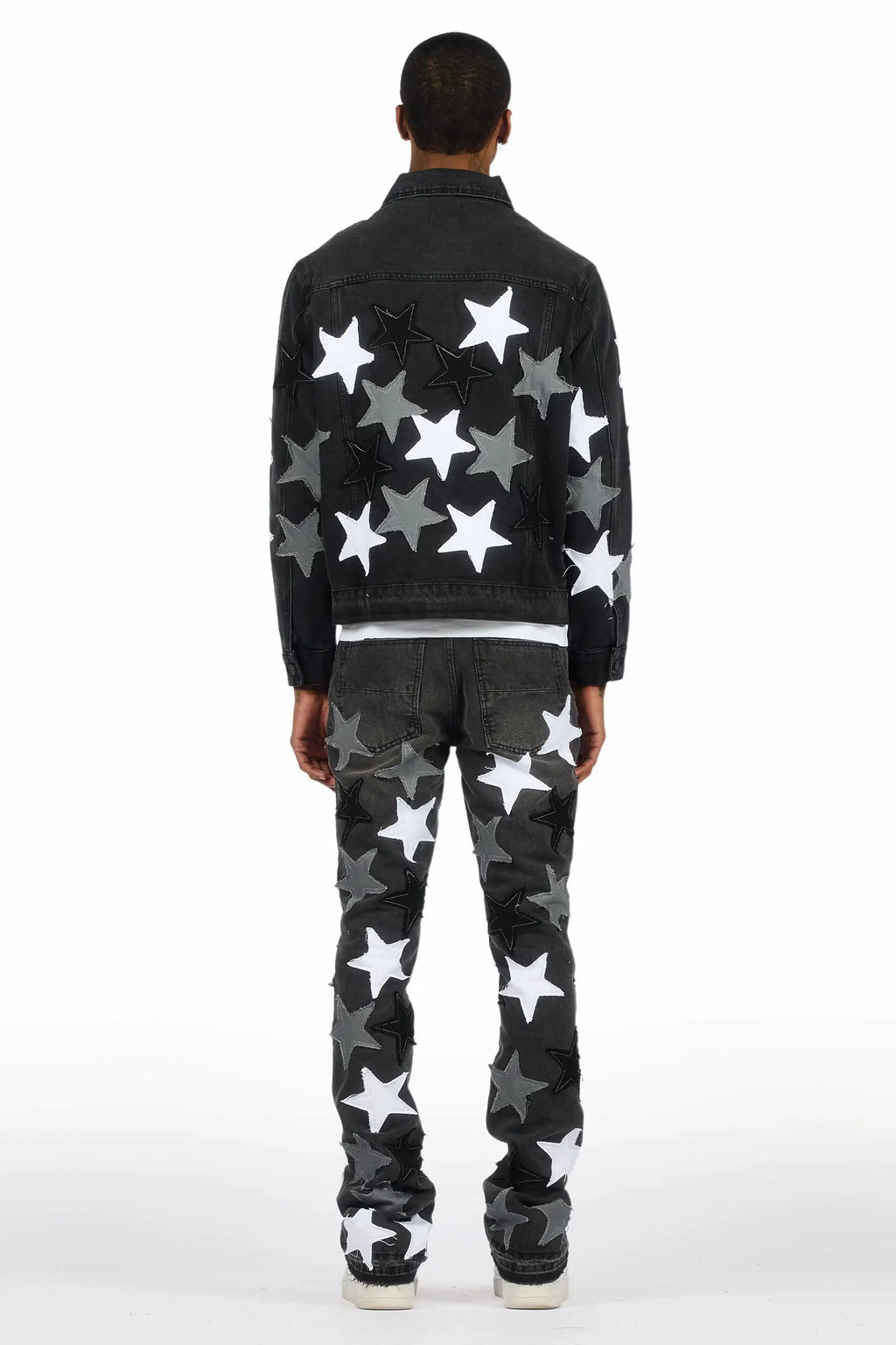 Starlane Jet Black Denim Jacket/Stacked Flare Jean Set