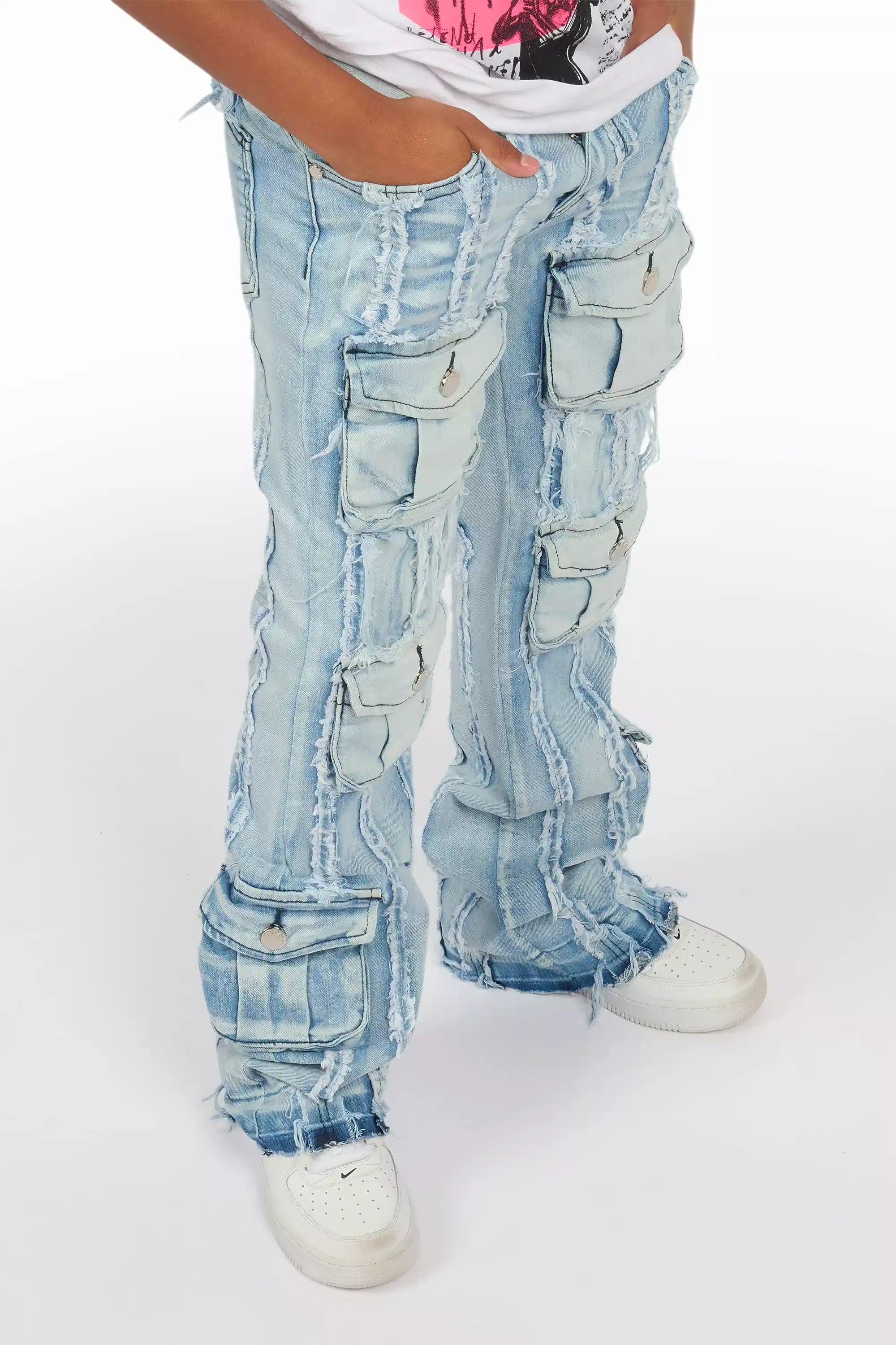 Boys Frey Light Blue Stacked Flare Jean
