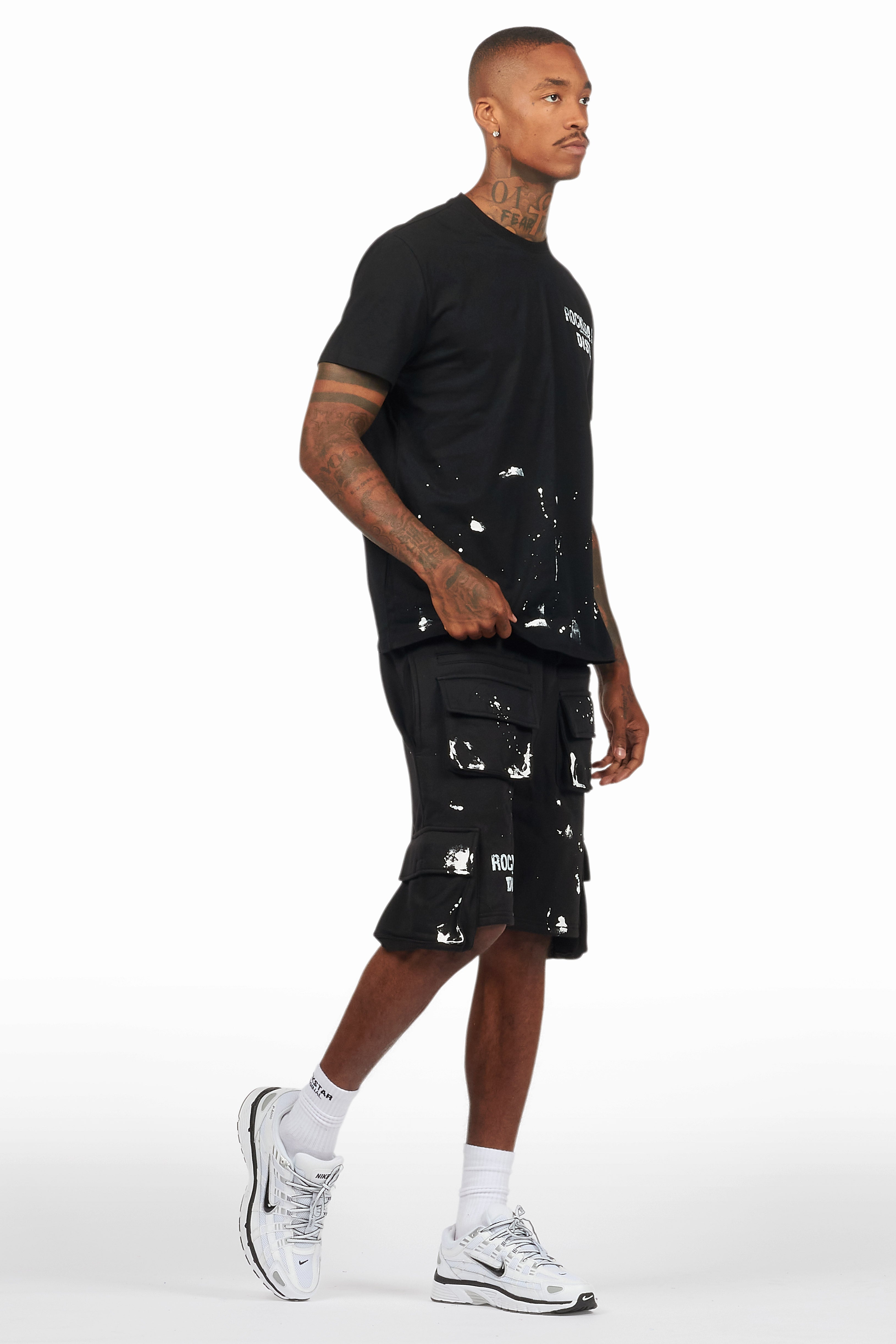 Raffer Black/White T-Shirt Cargo Shorts Set