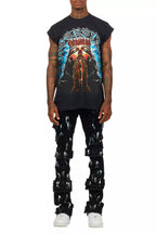 Orien Jet Black Painter Stacked Flare Jean