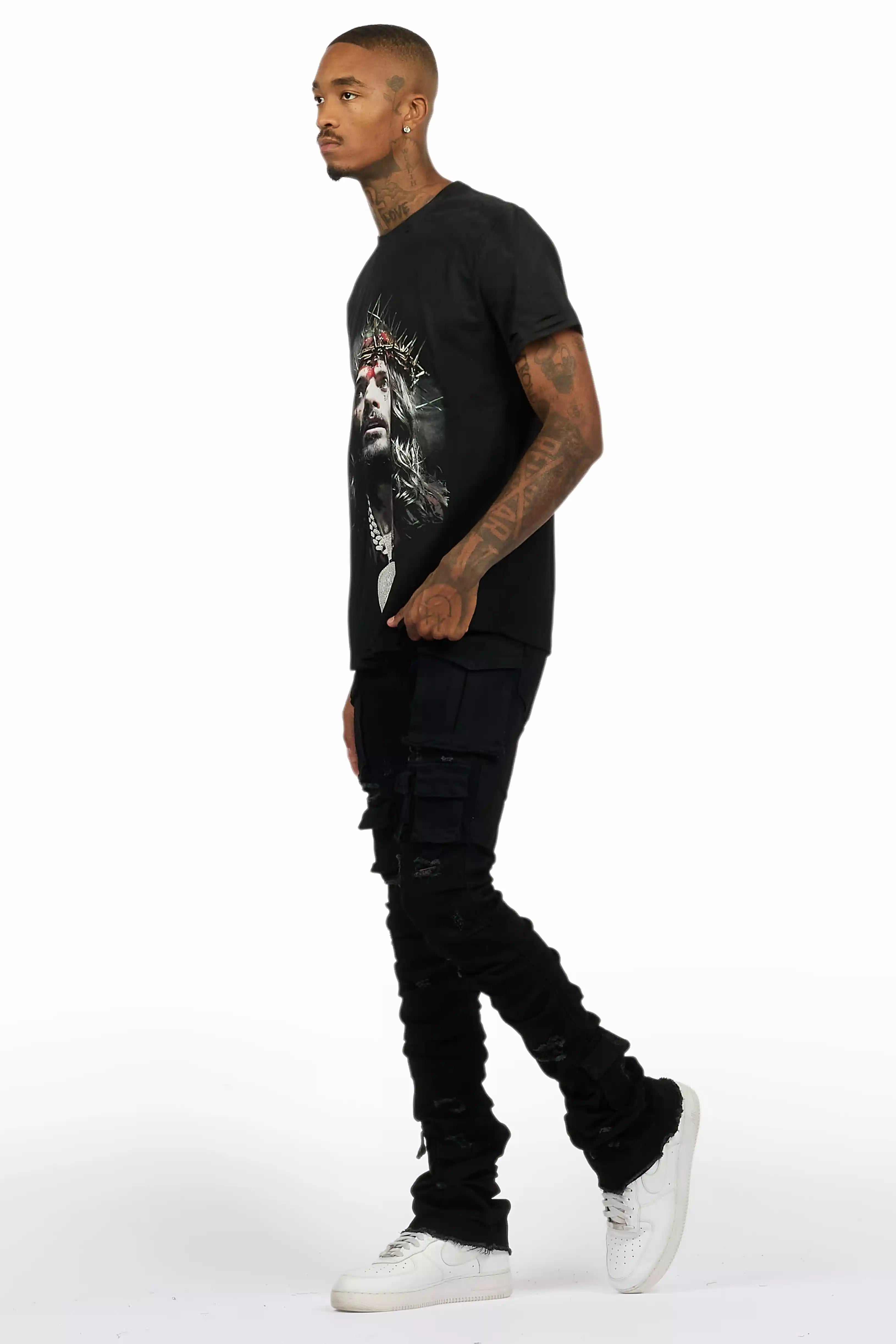 Amina Black T-Shirt Stacked Flare Jean Set