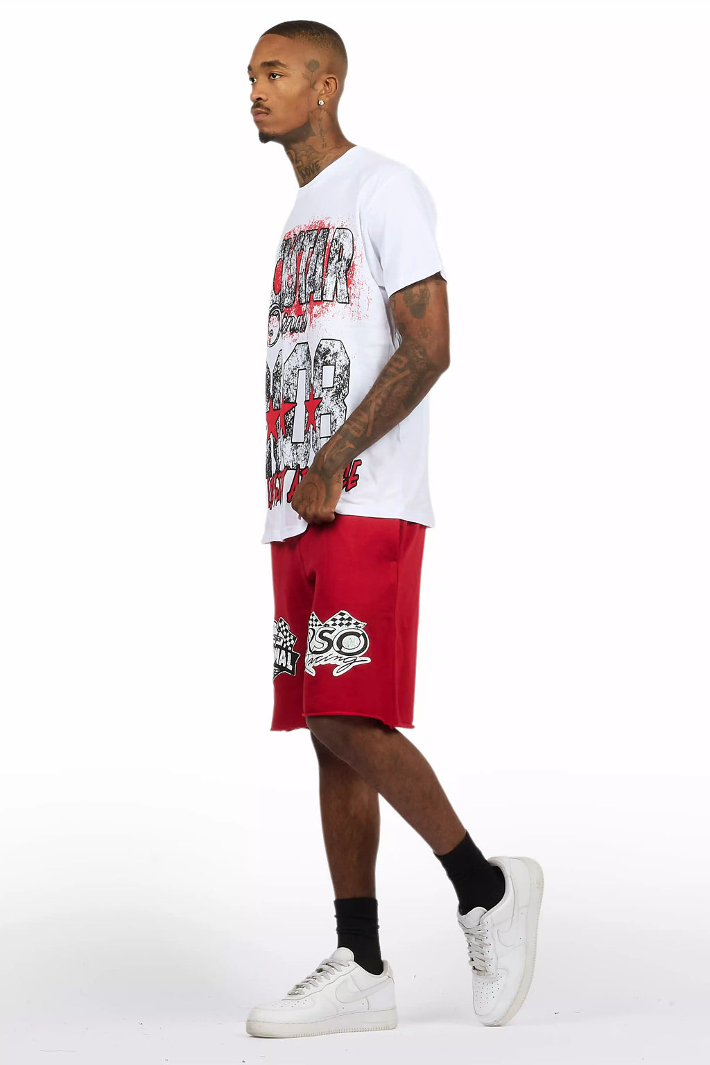 Racing Grung White/Burgundy Graphic T-Shirt Short Set
