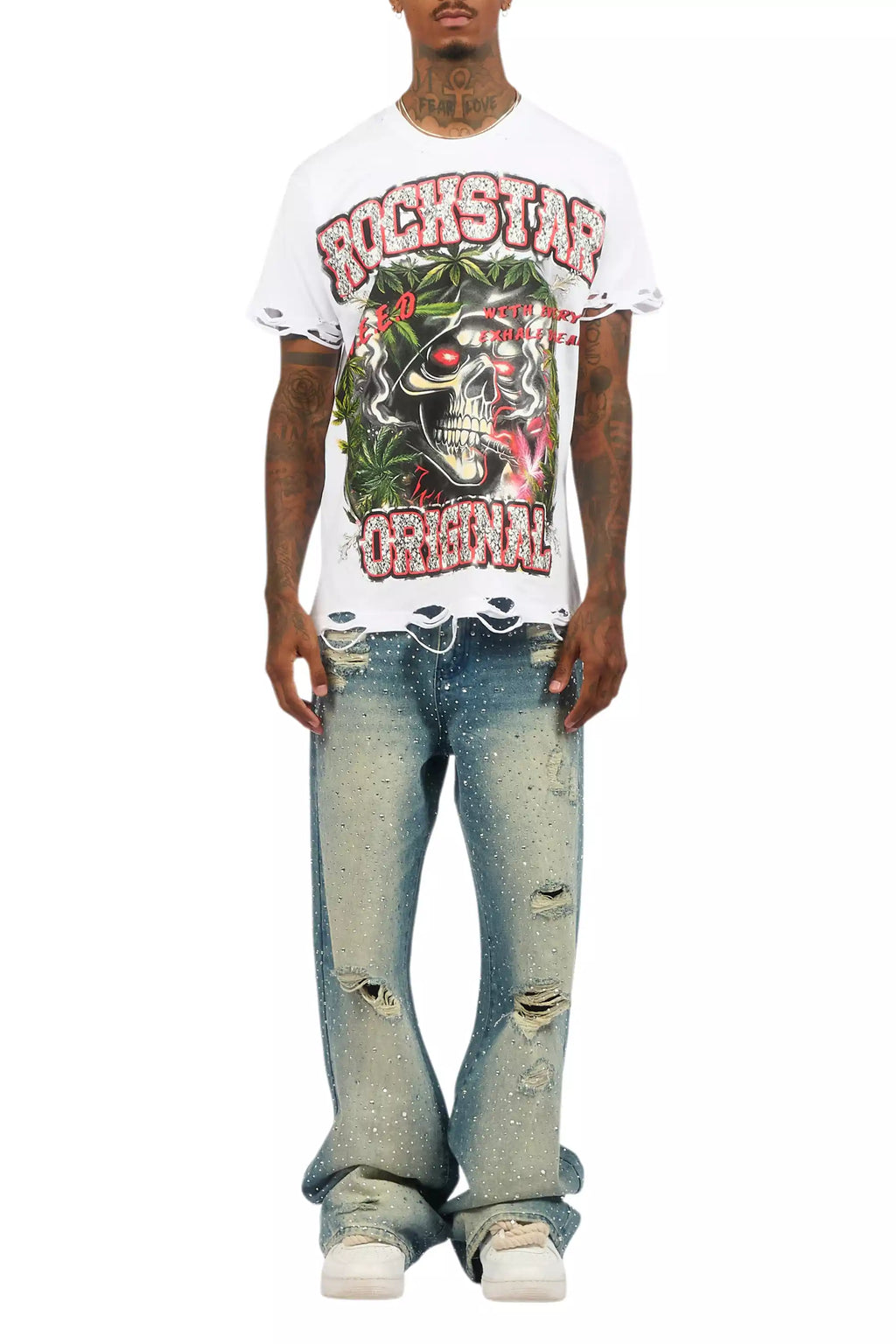 Discolite Rhinestone Medium Blue Baggy Jean