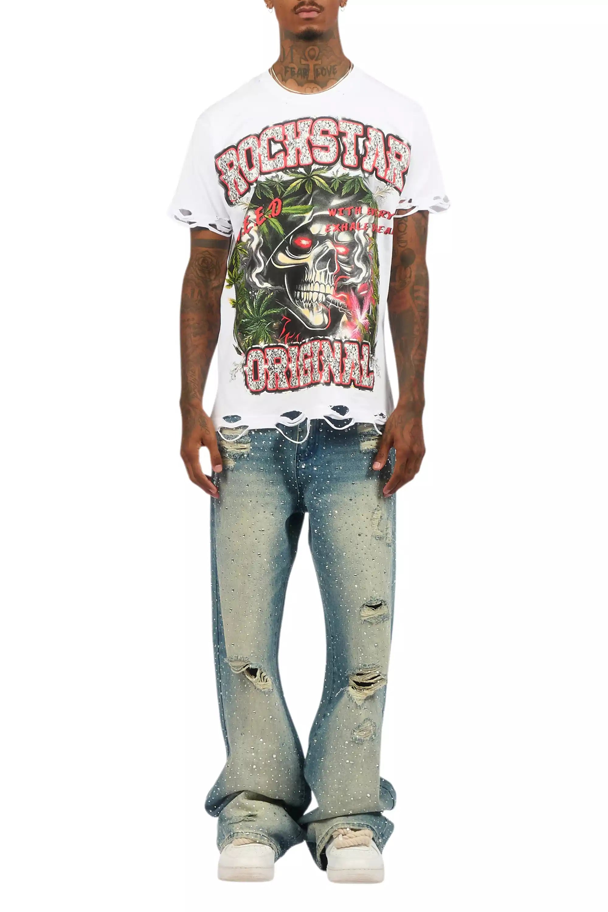 Discolite Rhinestone Medium Blue Baggy Jean