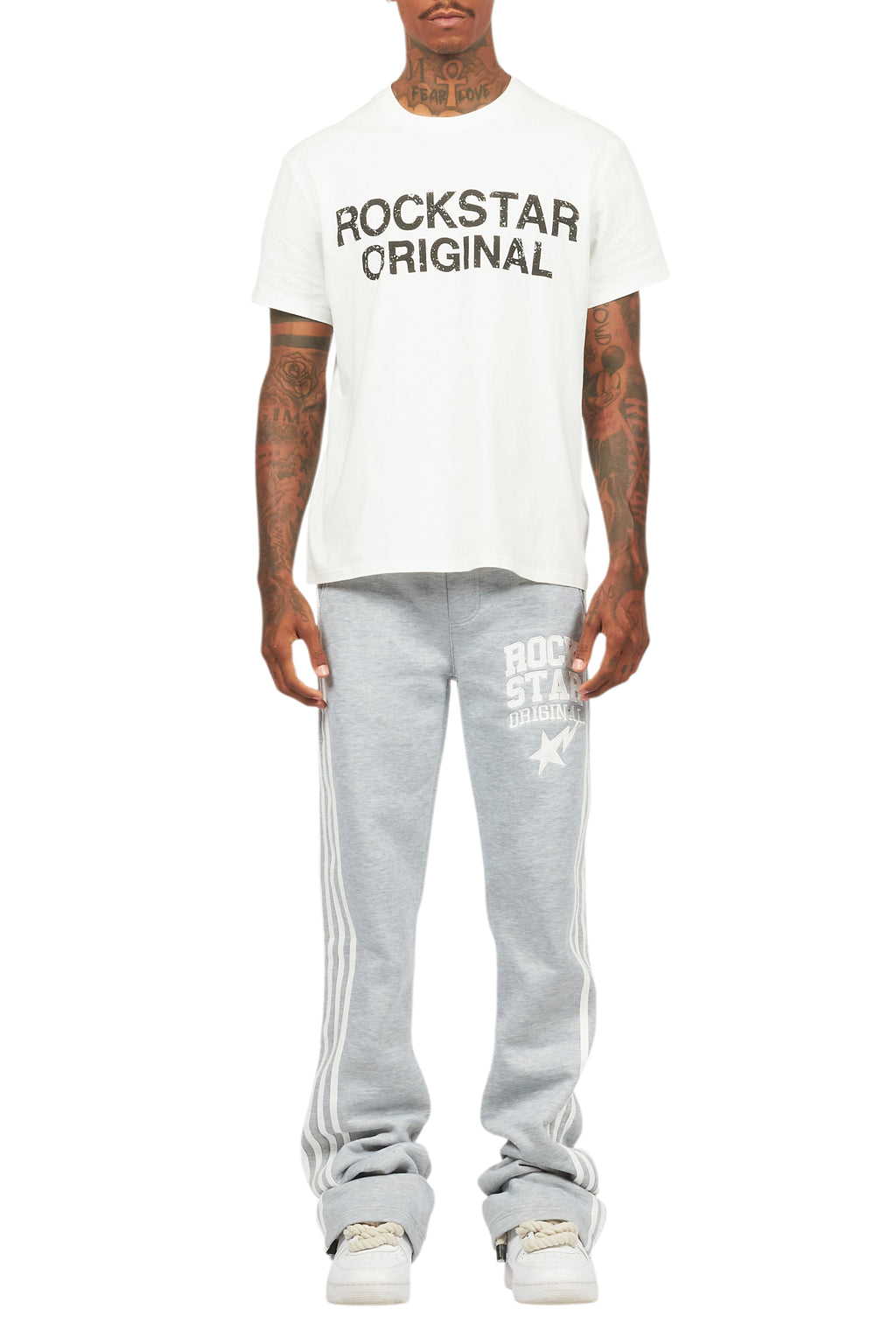 Gerrit Heather Grey Fleece Stacked Baggy Track Pant