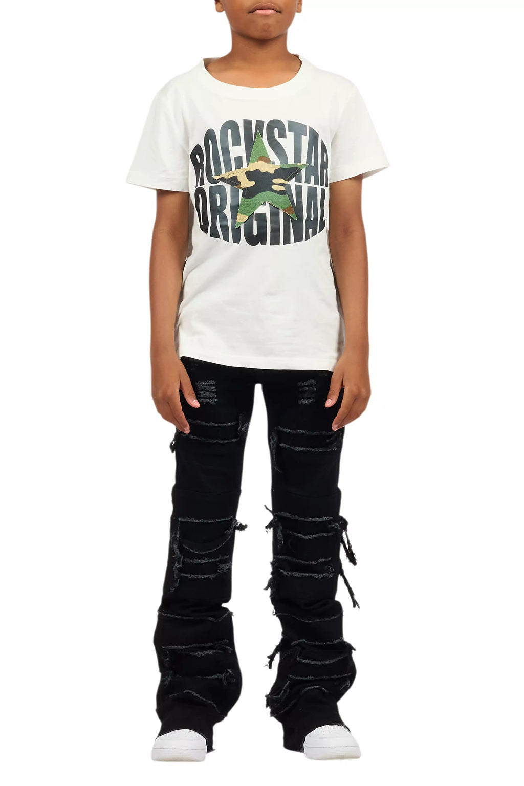 Boys Vasco Jet Black Stacked Flare Jean