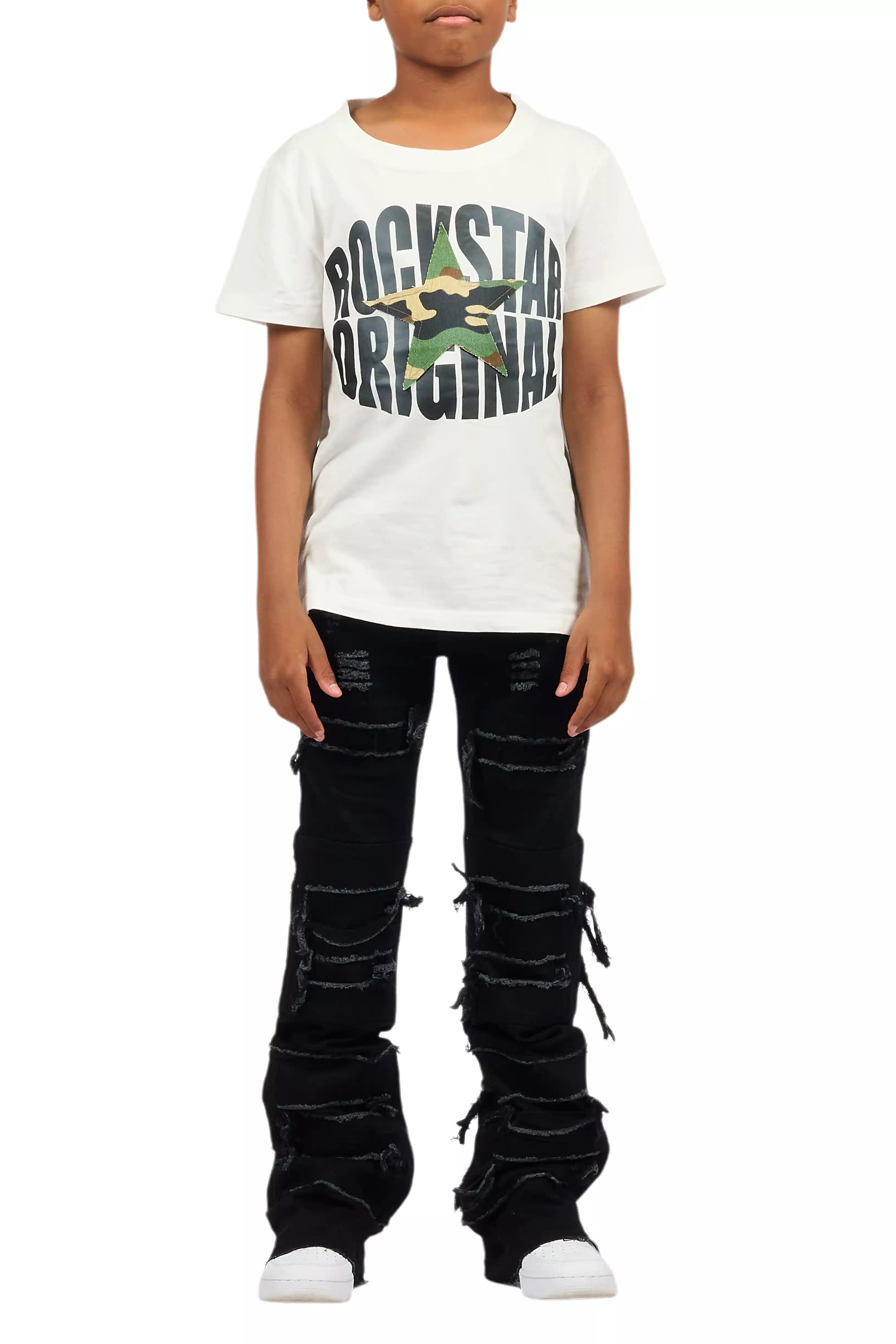 Boys Vasco Jet Black Stacked Flare Jean