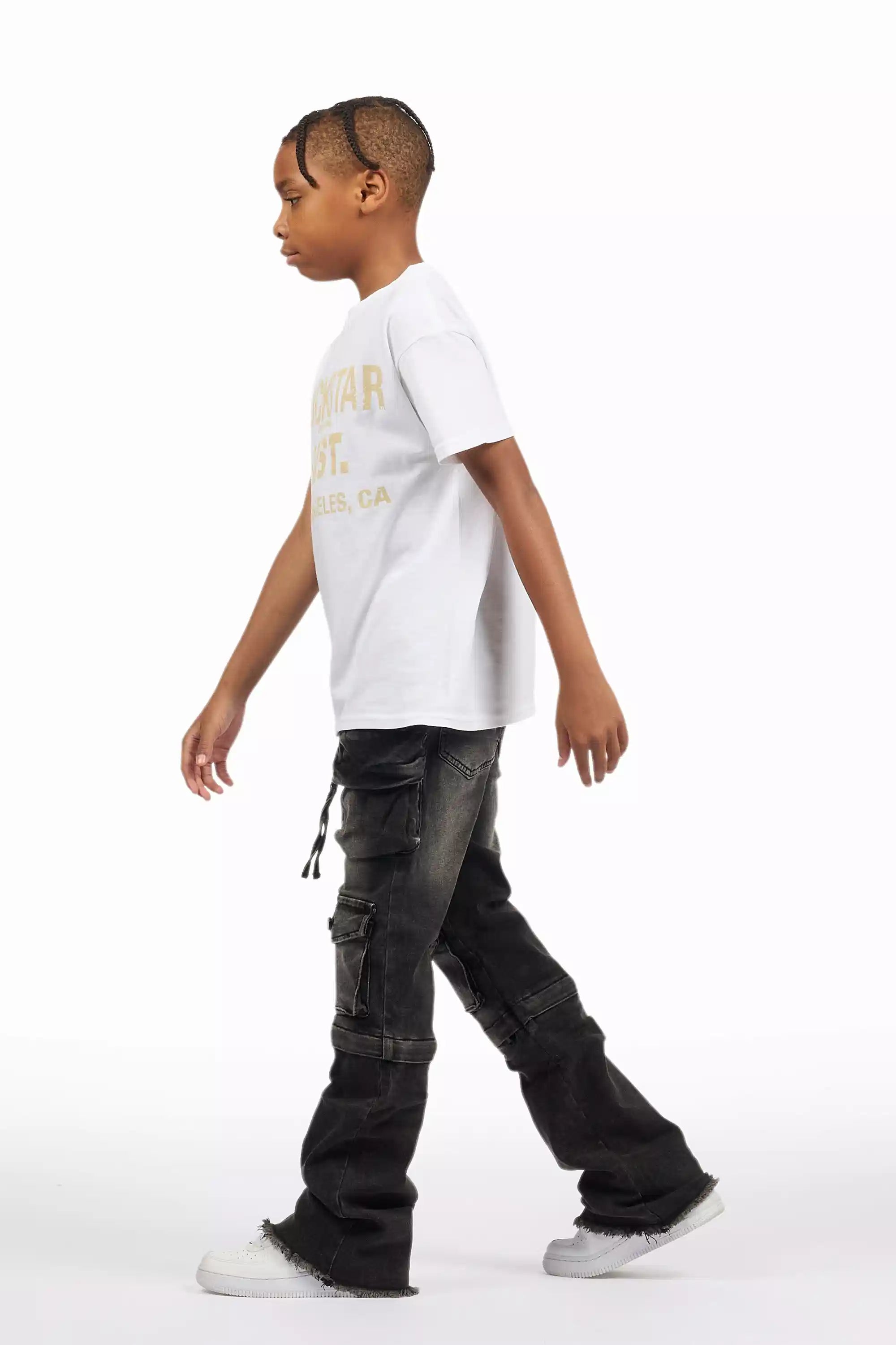 Boys Jan Black Stacked Flare Cargo Jean