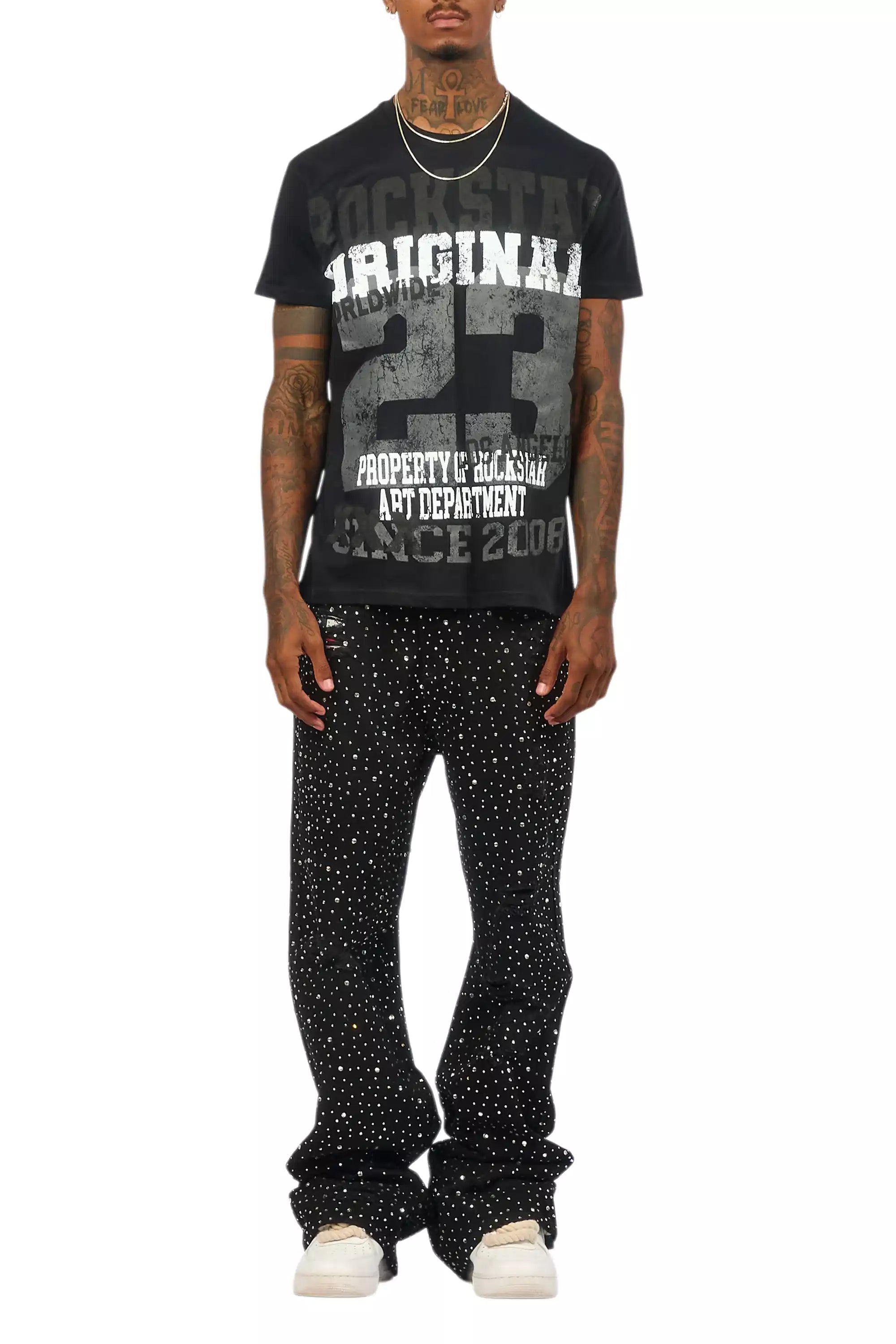 Discolite Rhinestone Jet Black Baggy Jean