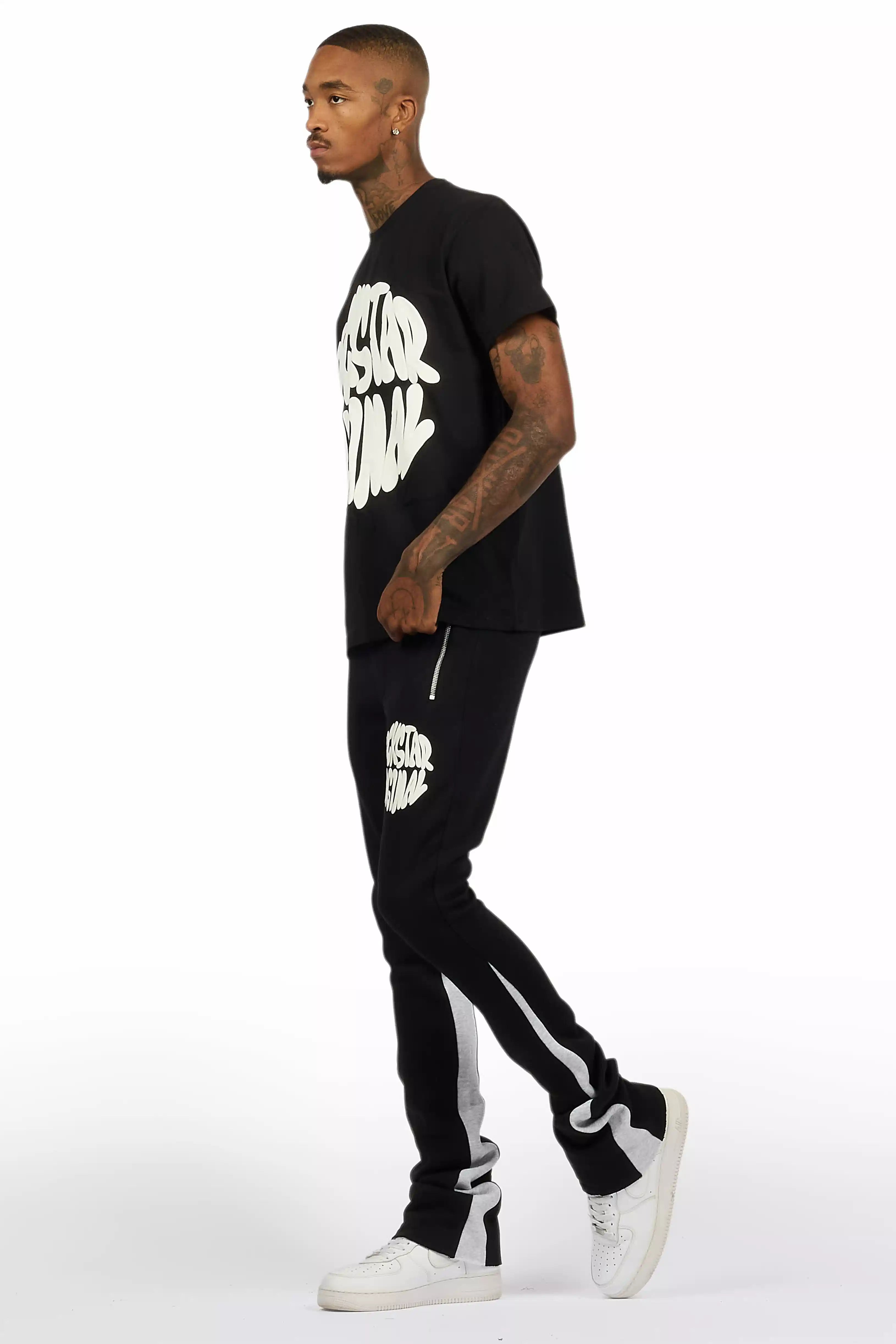 Thierry Black T-Shirt/Stacked Flare Track Set