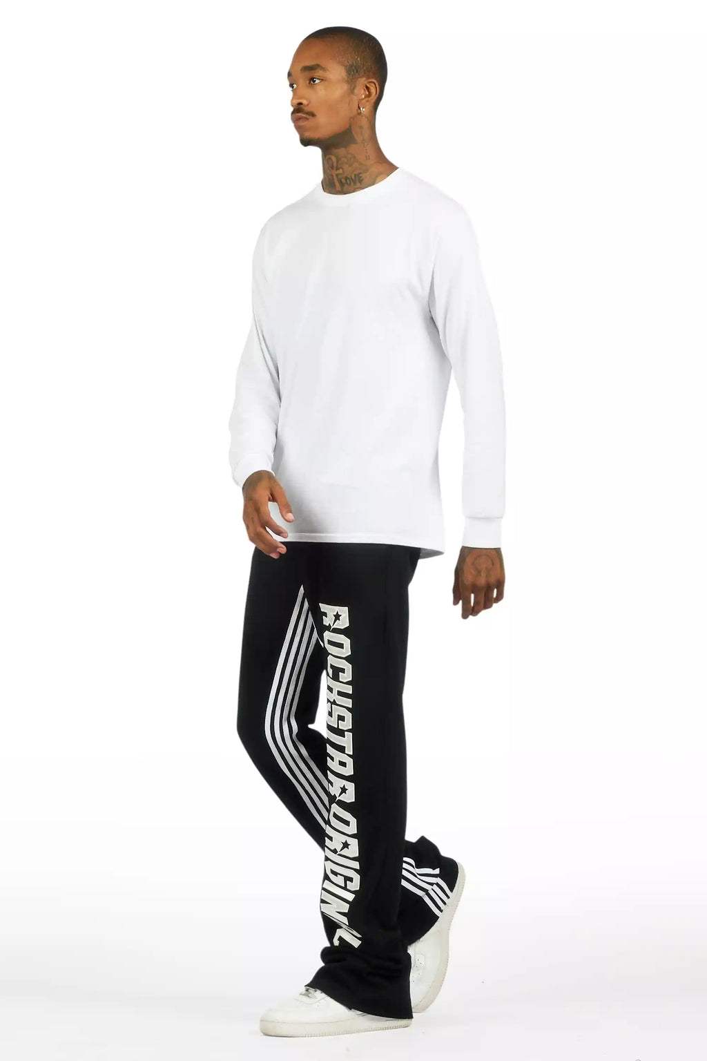 Skender Black Baggy Stacked Pant