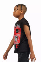 Boys Grill Black/Red Graphic Muscle T-Shirt