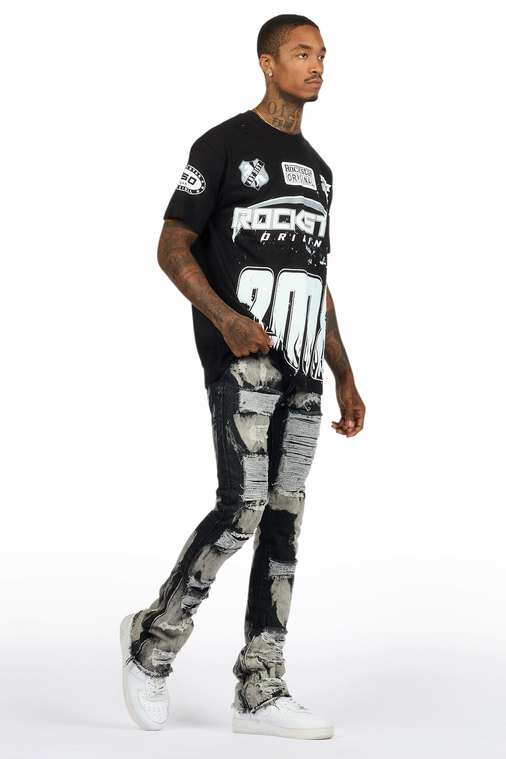 Amos Black T-Shirt/Stacked Flare Jean Bundle