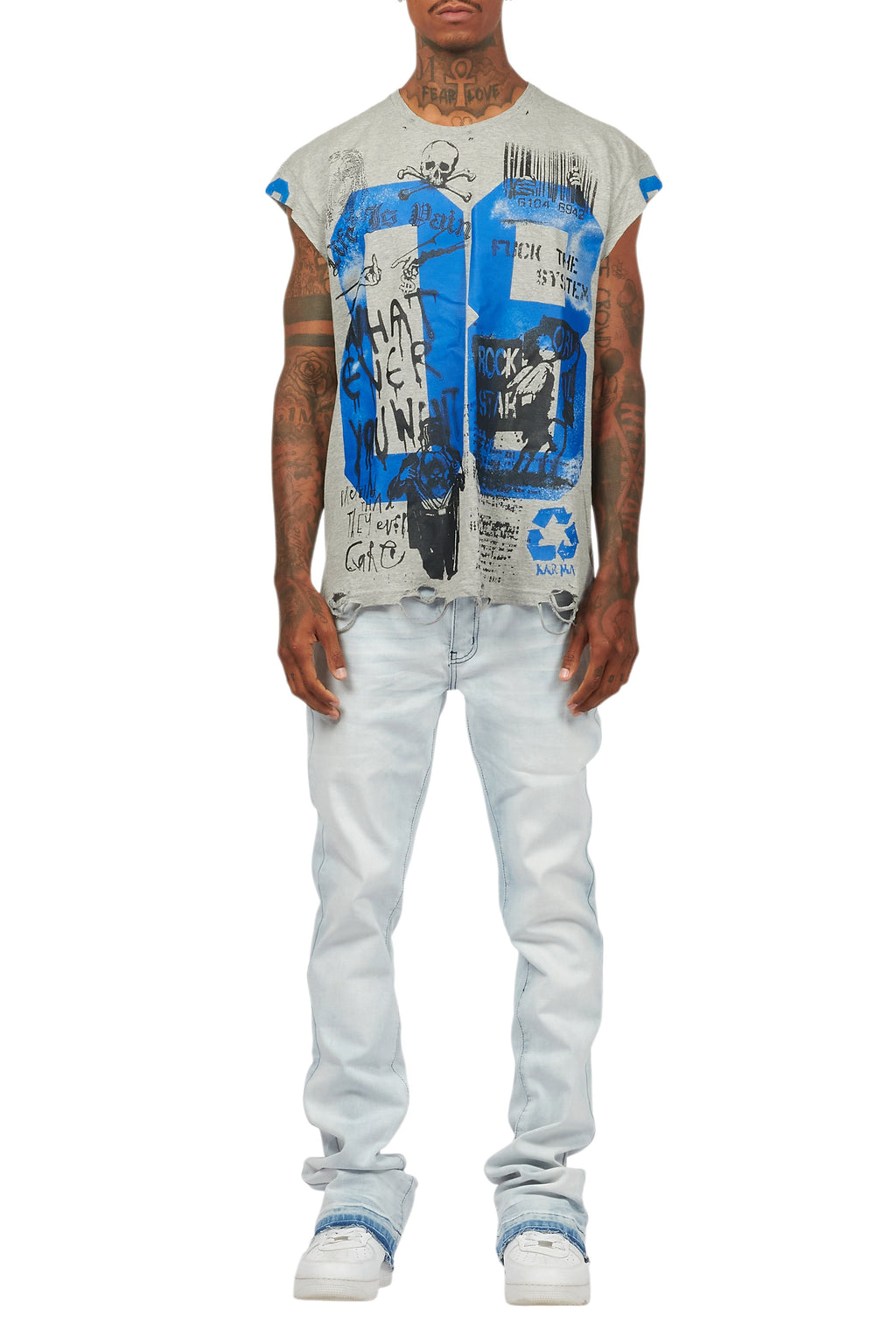 Grill Heather Grey Graphic Muscle T-Shirt