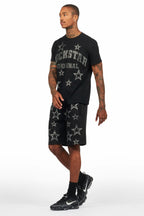 Nox Black Rhinestone T Shirt Short Set