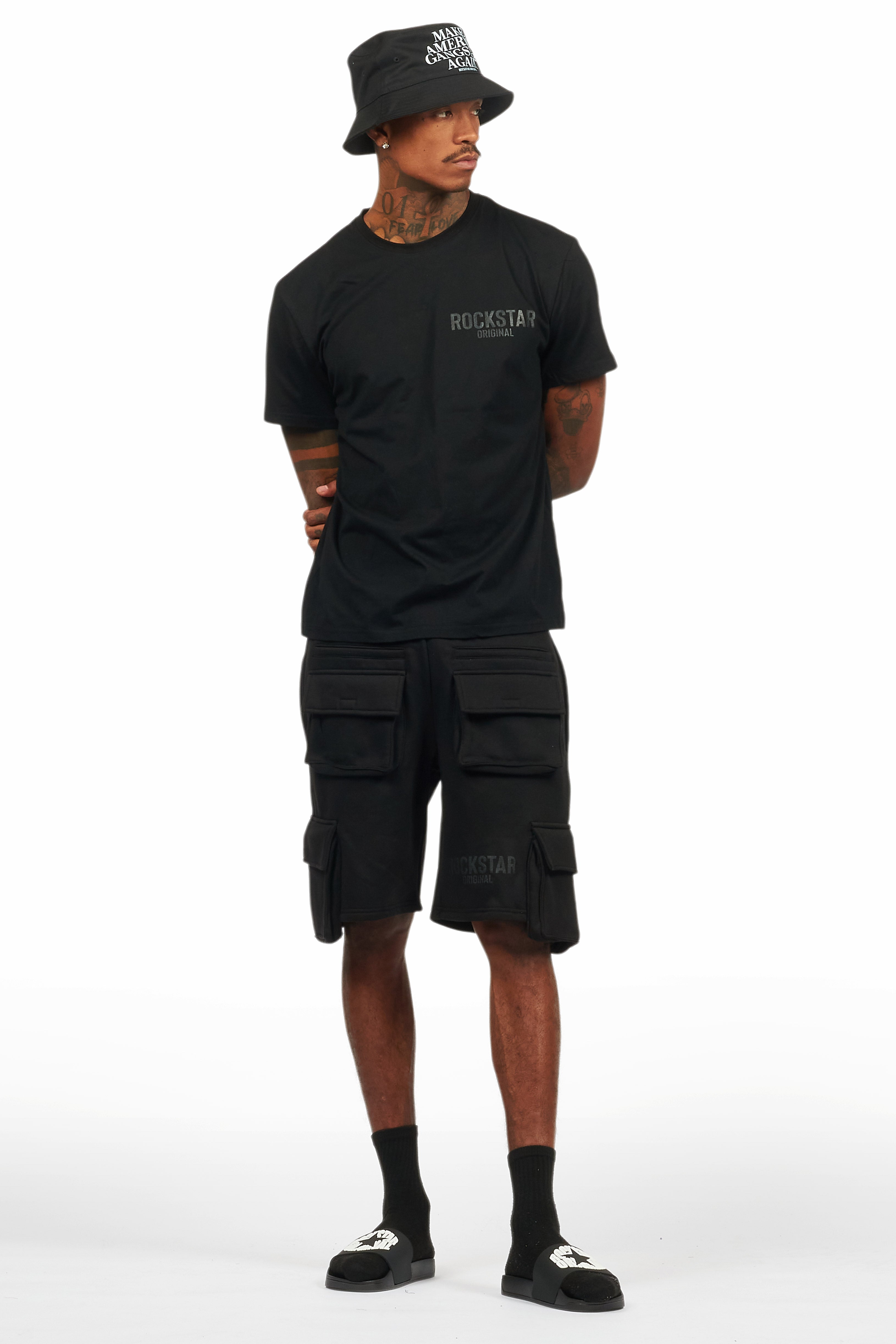 Sana Black/Black T-Shirt Cargo Shorts Set