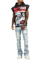 Paton Black/Red Distressed Graphic Cut Sleeve Hoodie