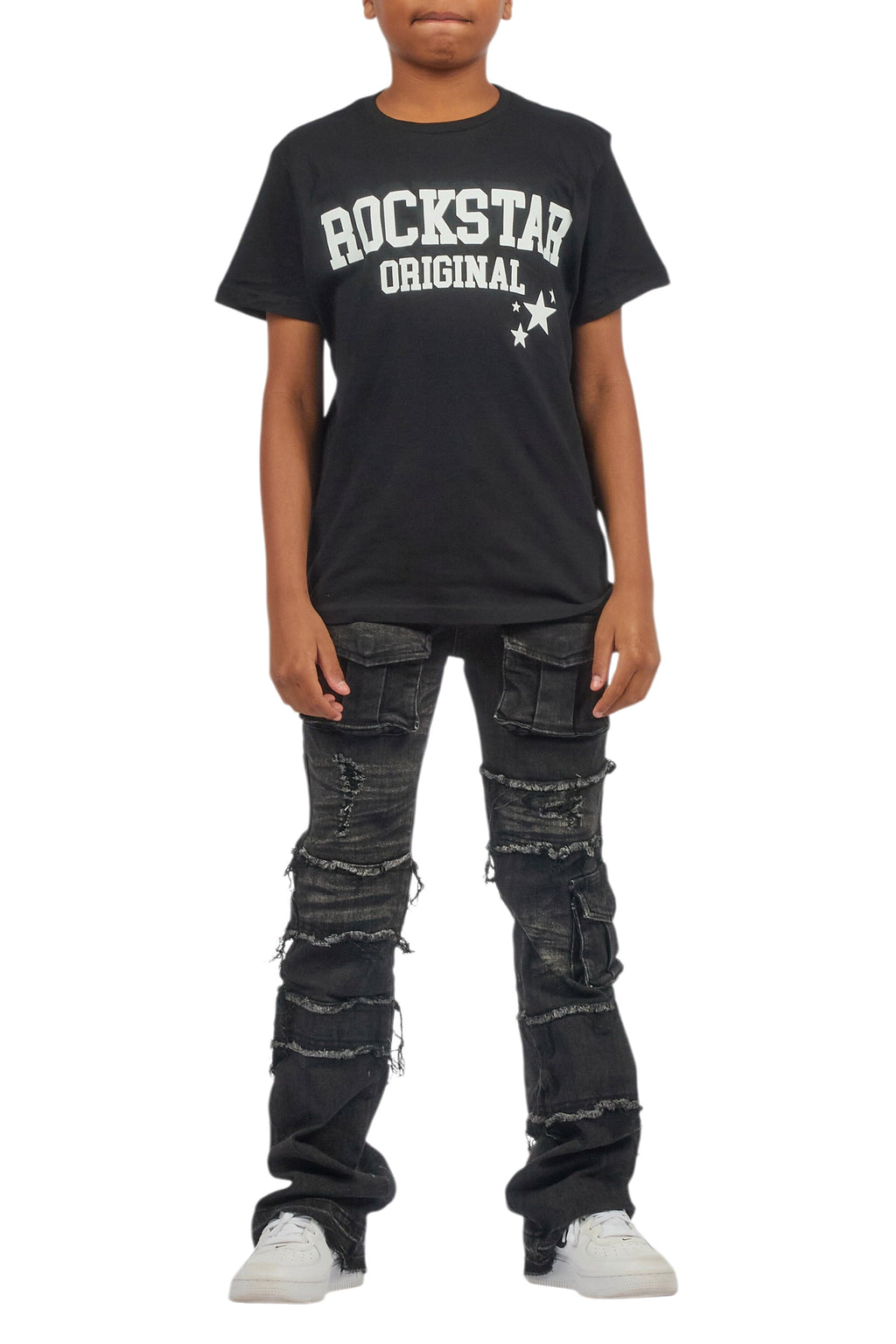 Boys Folant Black Slim Stacked Flare Jean