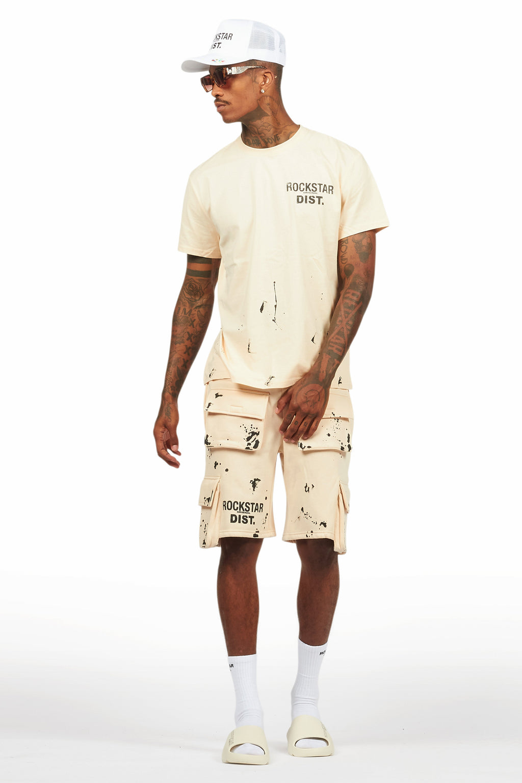 Raffer Beige/Black T-Shirt Cargo Shorts Set