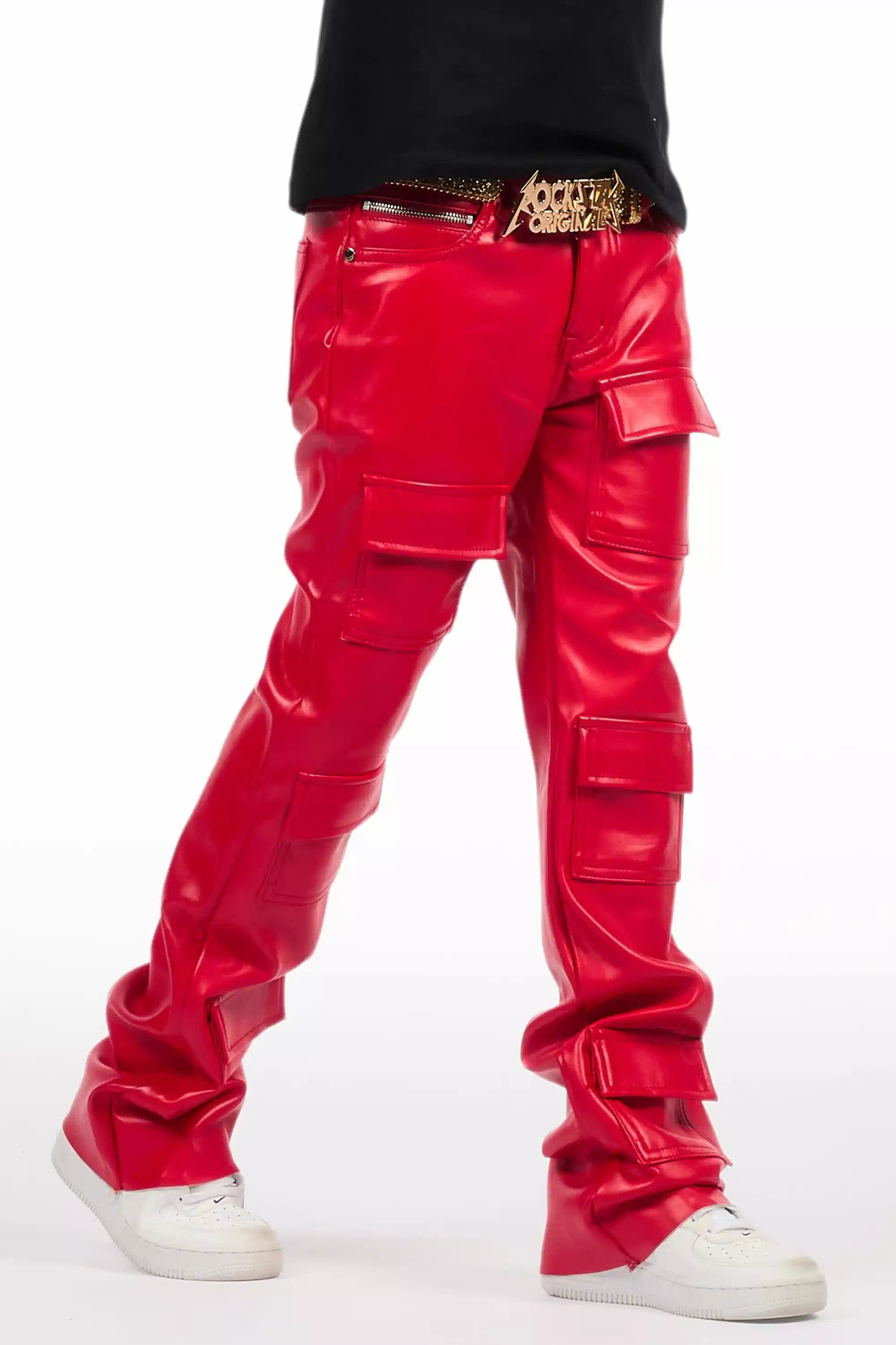 Boys Petrus Red PU Leather Jean