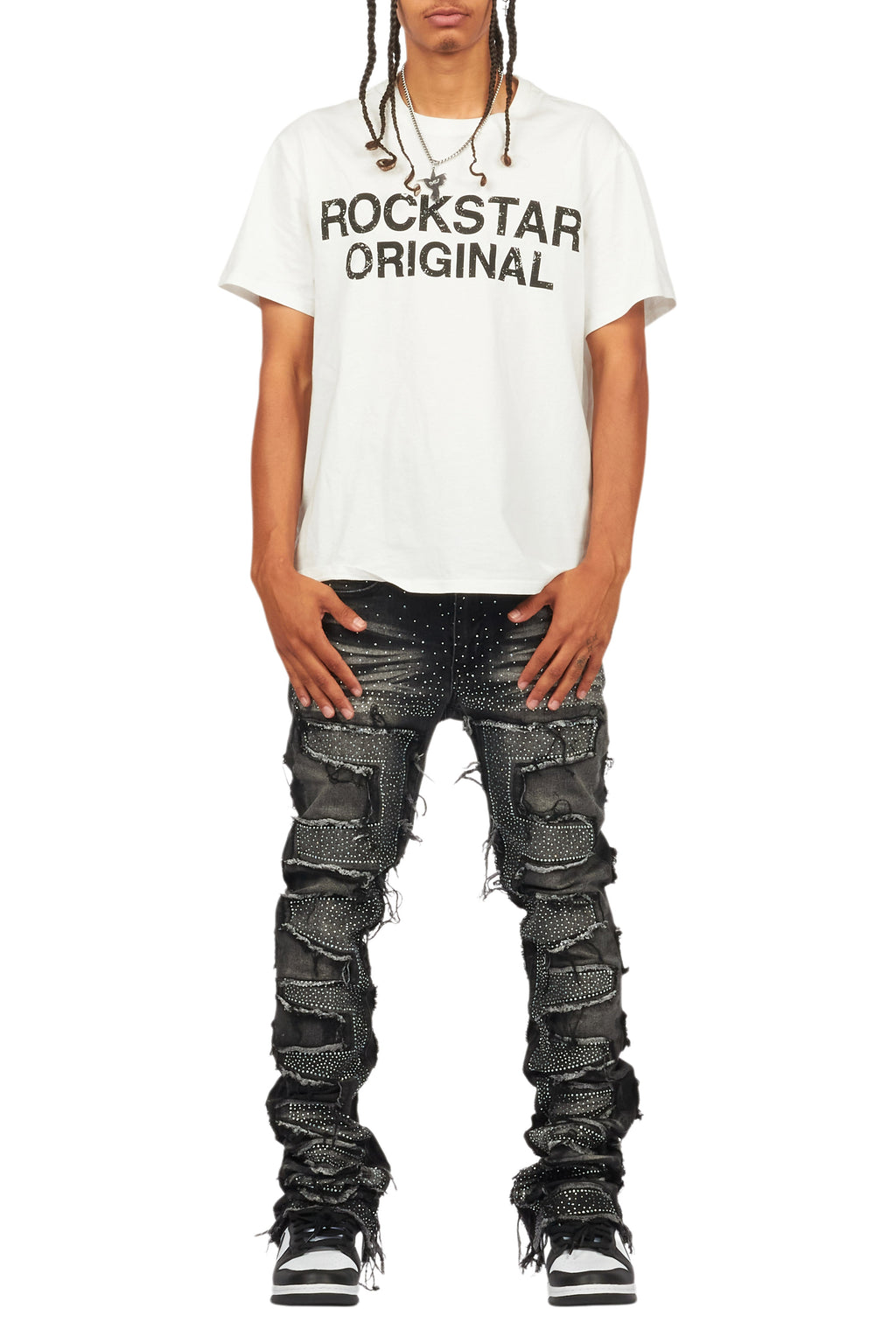 Shake Dark Grey Rhinestone Stacked Flare Jean