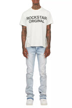 Jian Light Blue Rhinestone Stacked Flare Jean