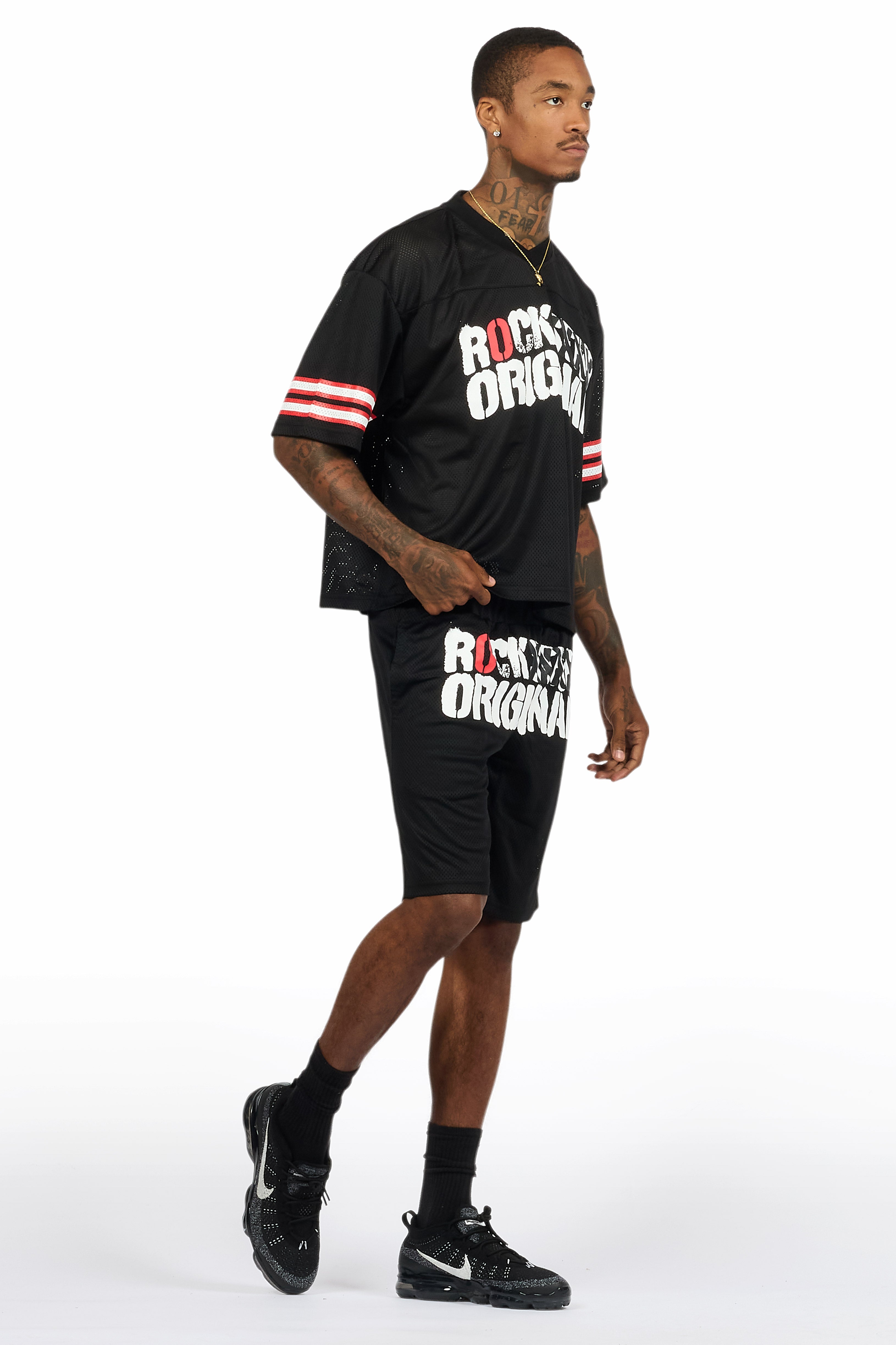 Crown Black Mesh Jersey Short Set