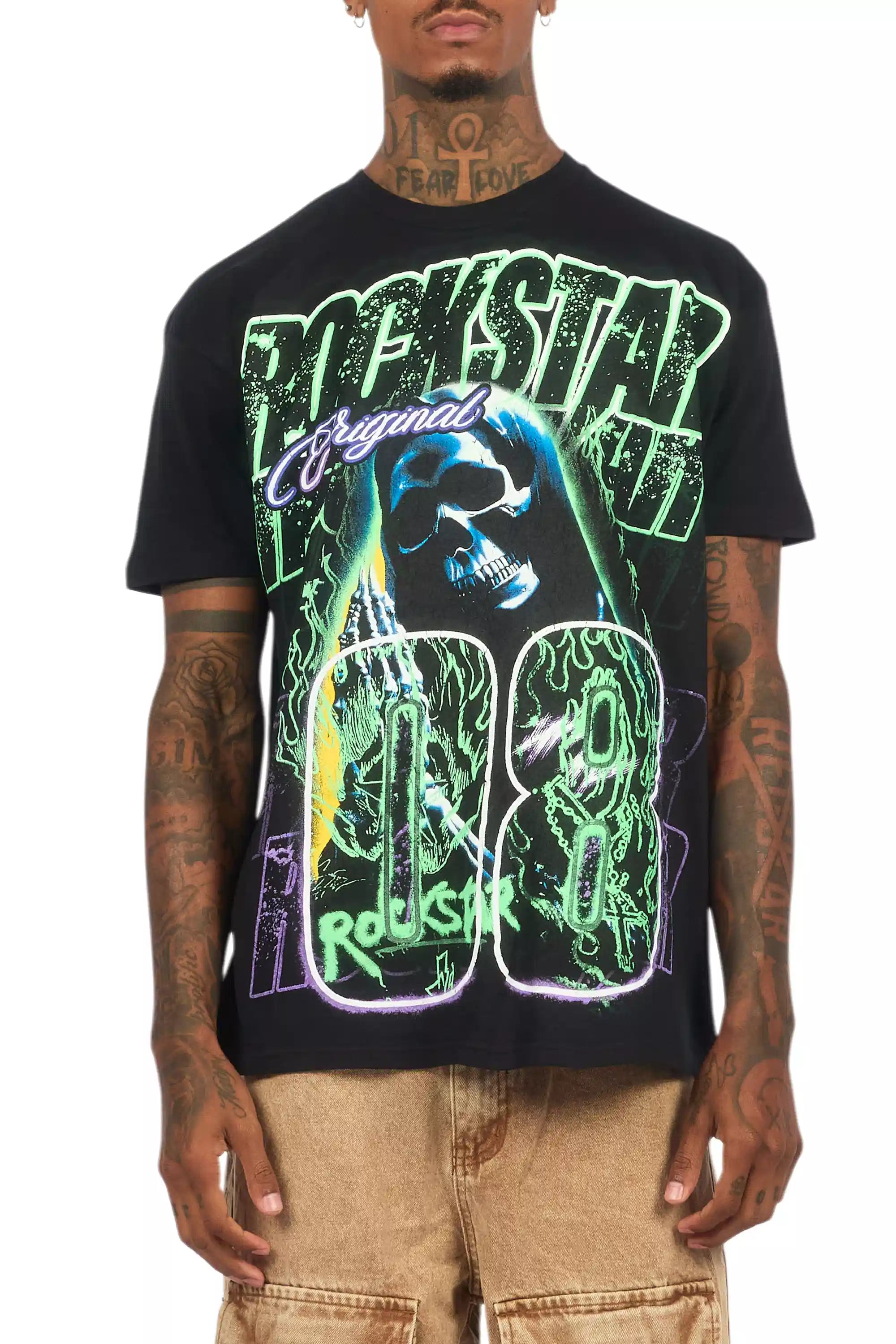 Kruz Black/Green Oversized Graphic T-Shirt