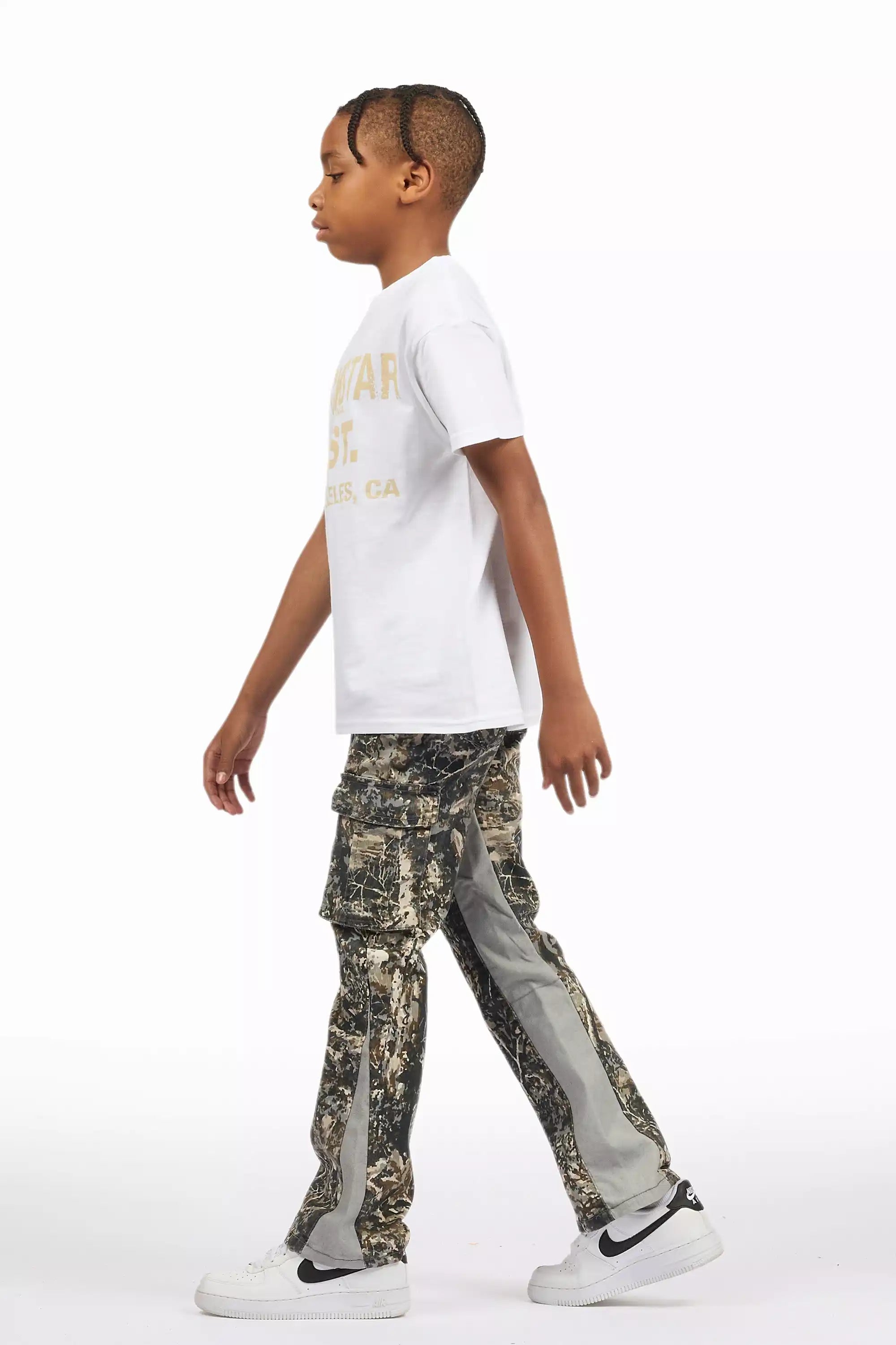 Boys Oak Grey Tree Camo Flare Cargo Jean