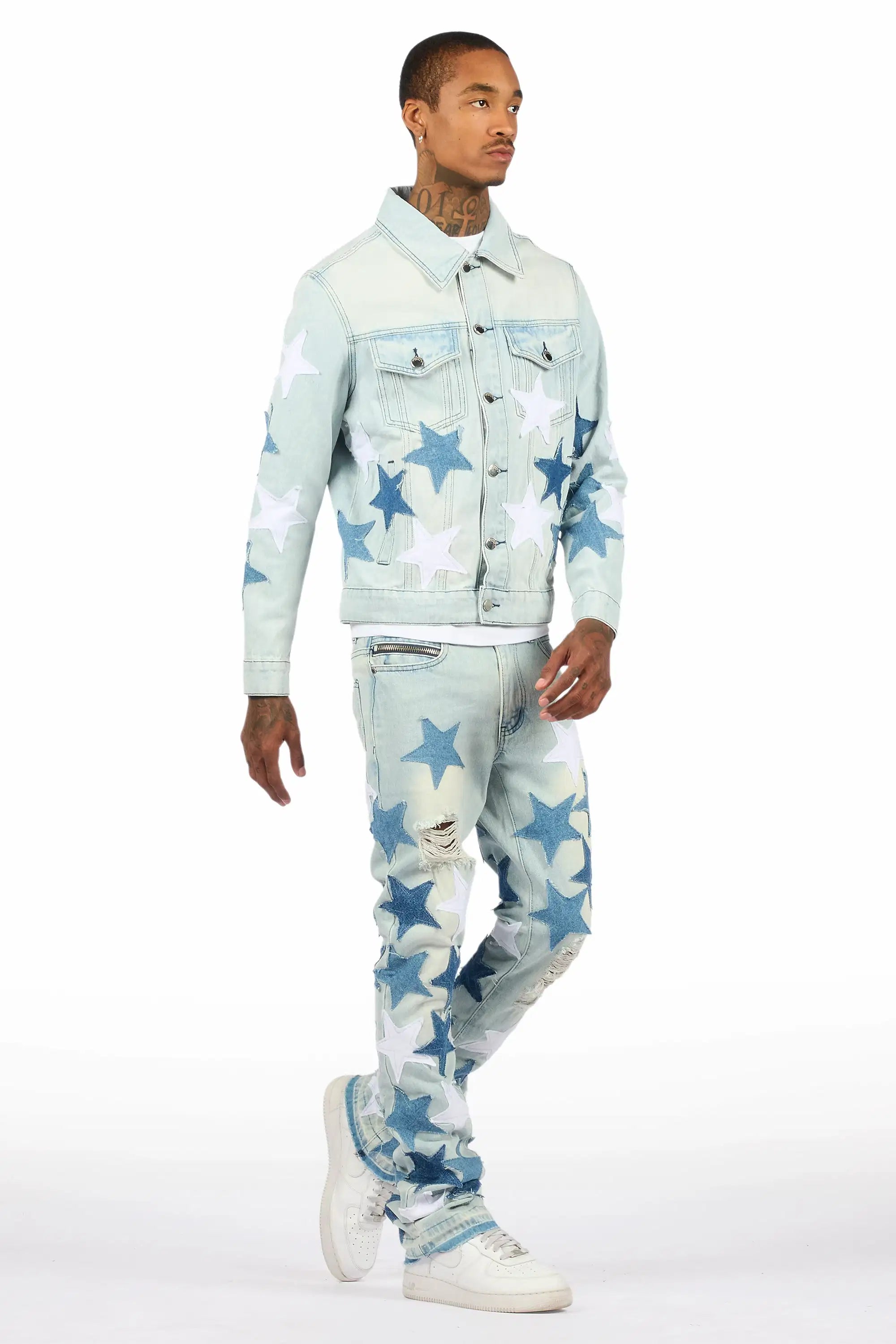 Starlane Light Blue Denim Jacket/Stacked Flare Jean Set